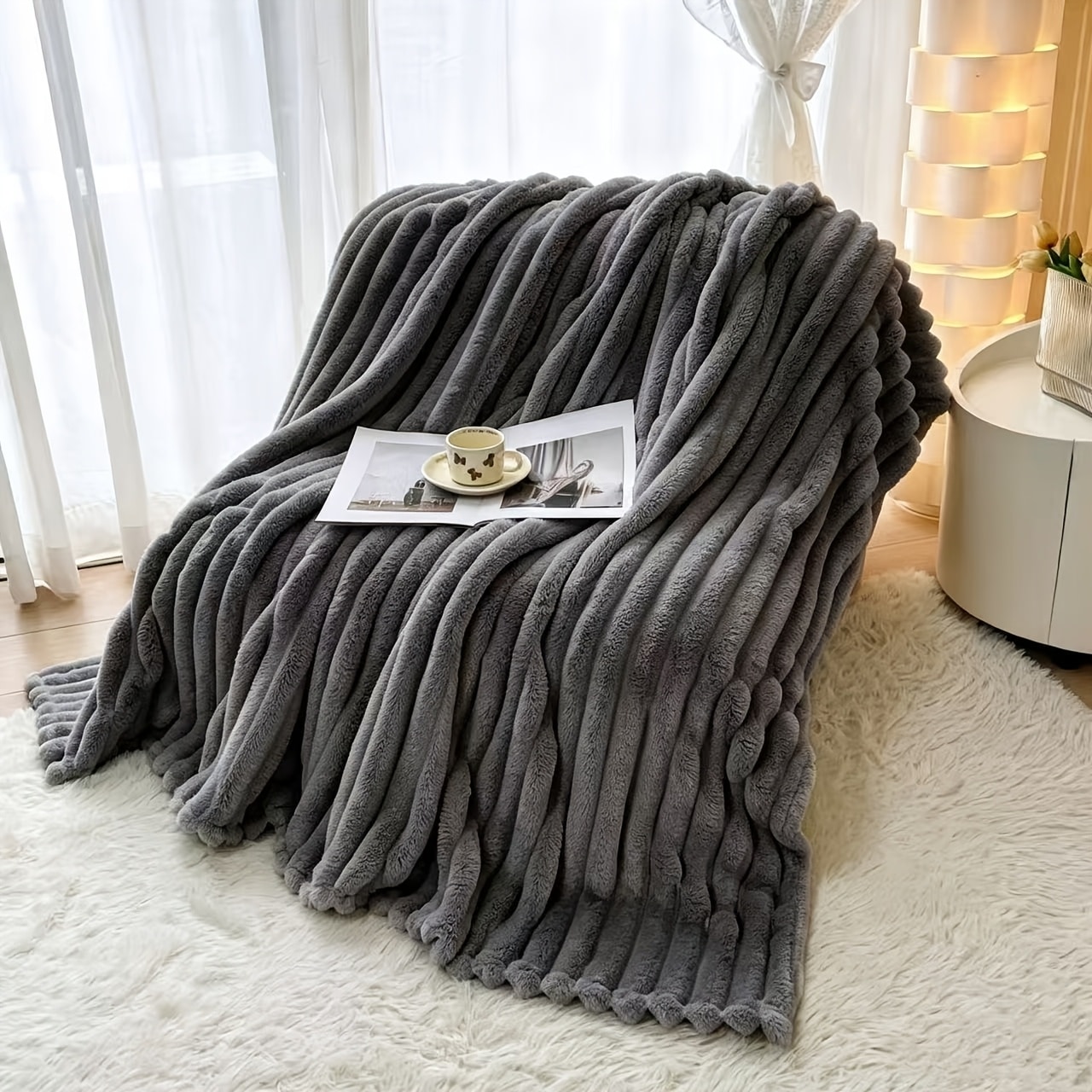 1 couverture lit à rayures luxe douce confortable — vue 17