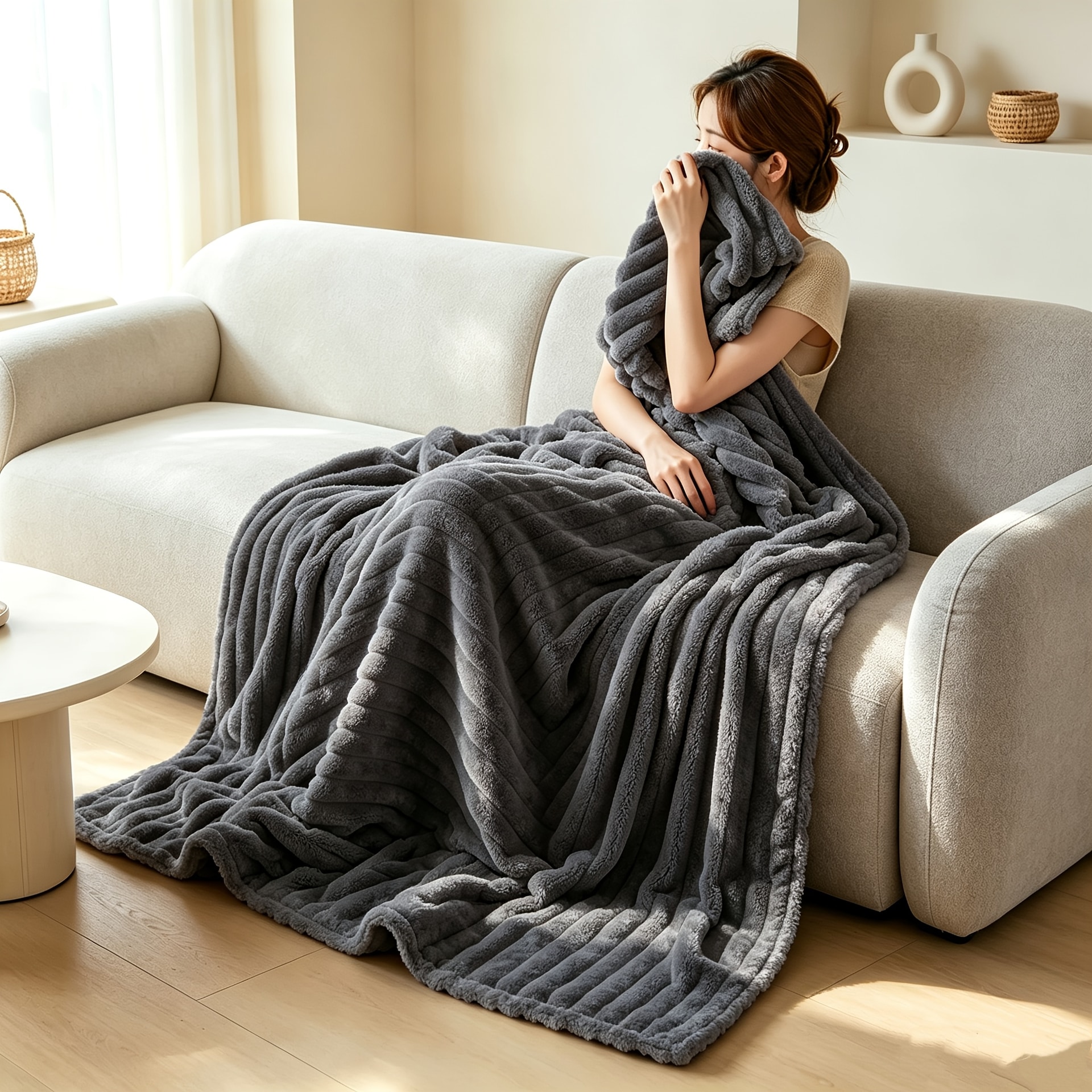 1 couverture lit à rayures luxe douce confortable — vue 20