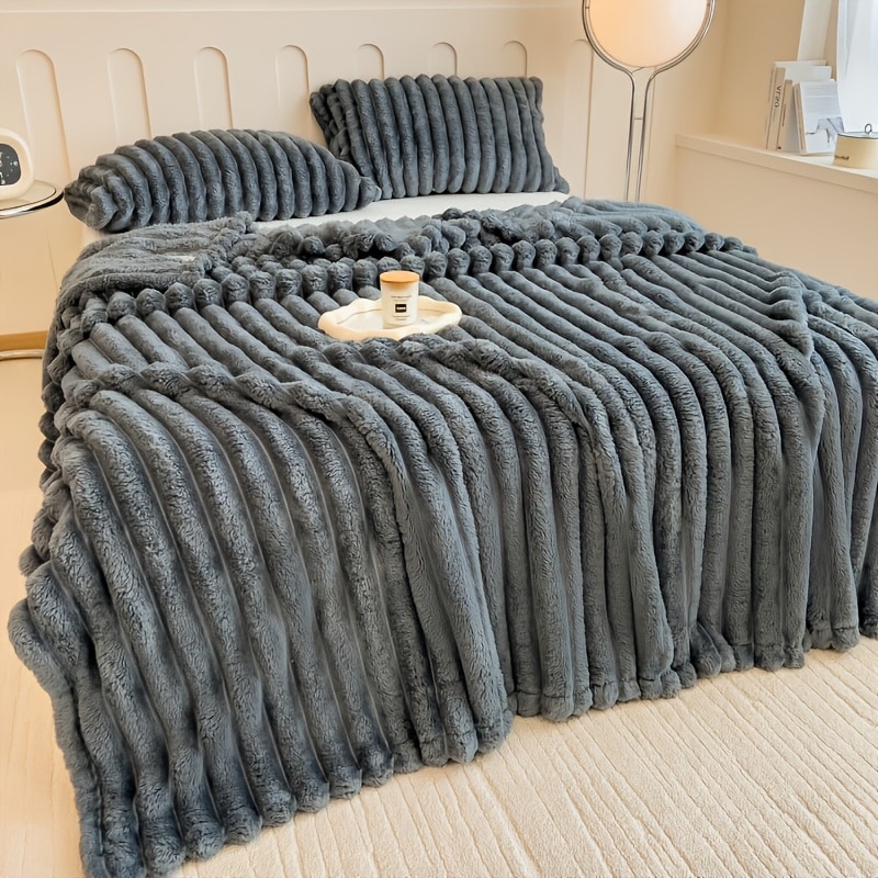 1 couverture lit à rayures luxe douce confortable — vue 16