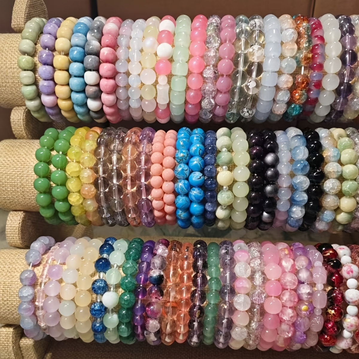 Bracelets élastiques perles verre couleurs aléatoires — vue 3