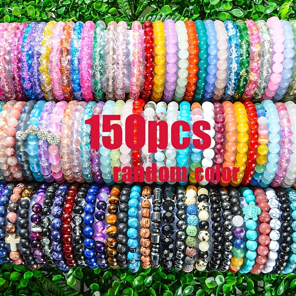 Ensemble bracelets unisexes 150 perles verre colorées