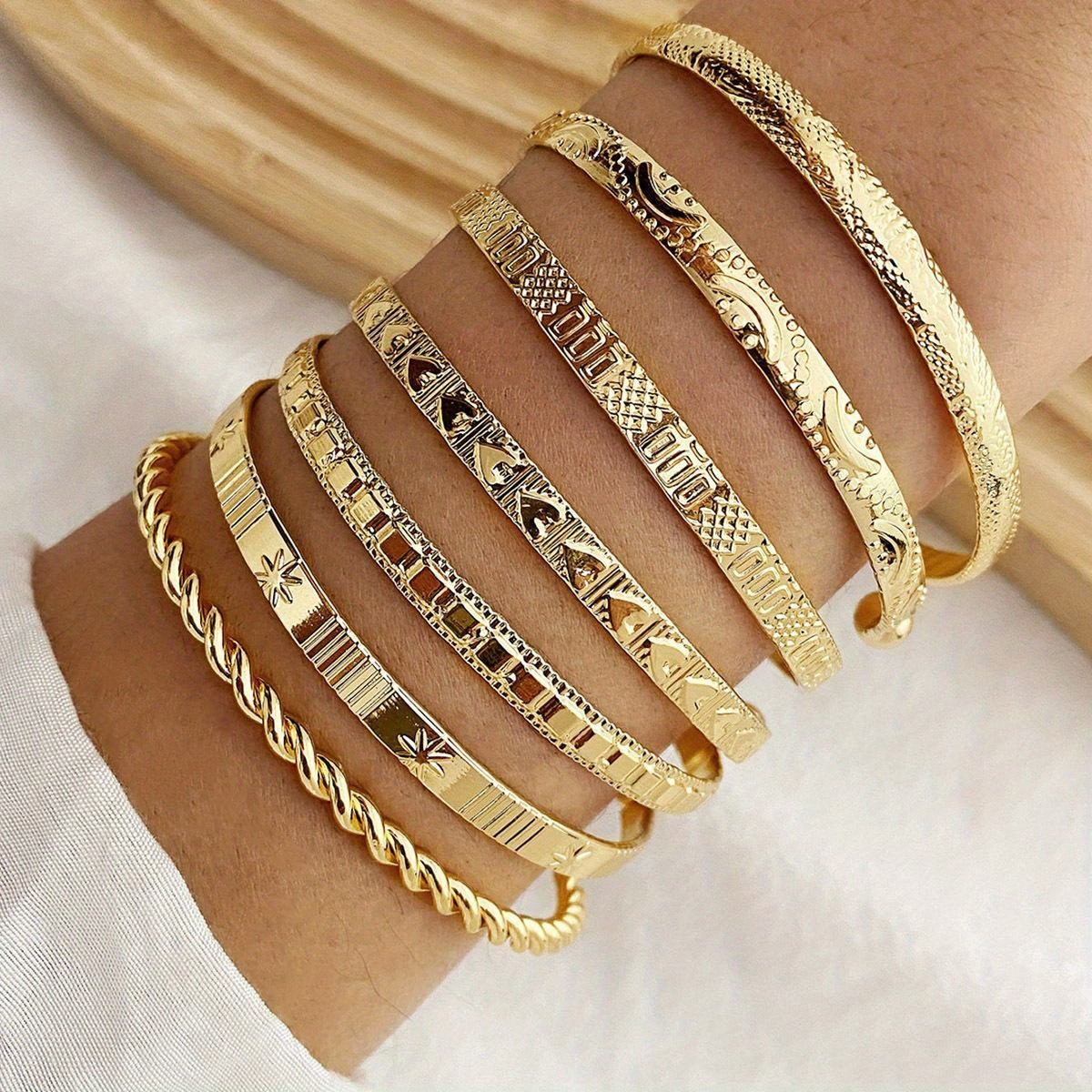Ensemble 7 bracelets dorés style bohème punk en — vue 5