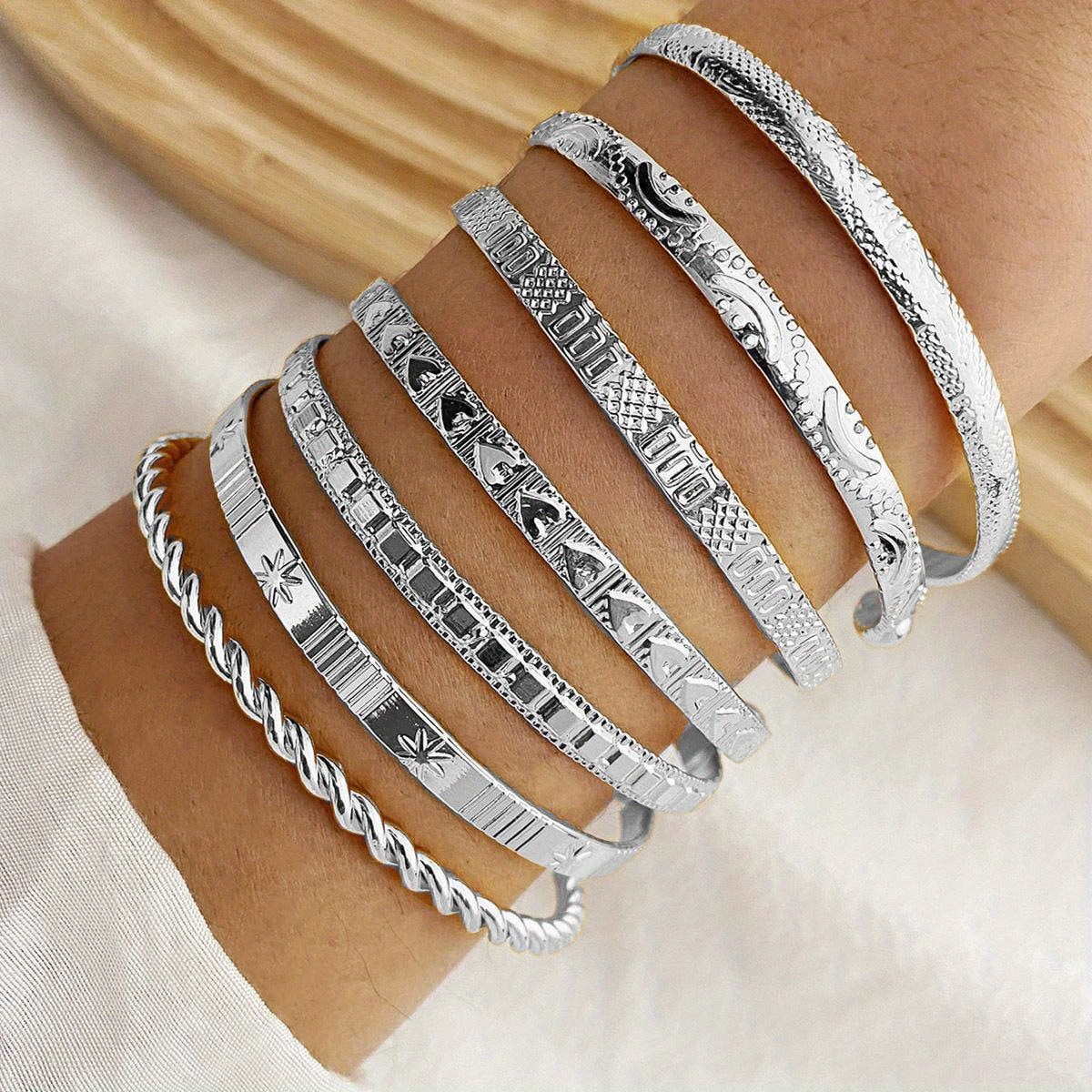 Ensemble 7 bracelets dorés style bohème punk en — vue 6
