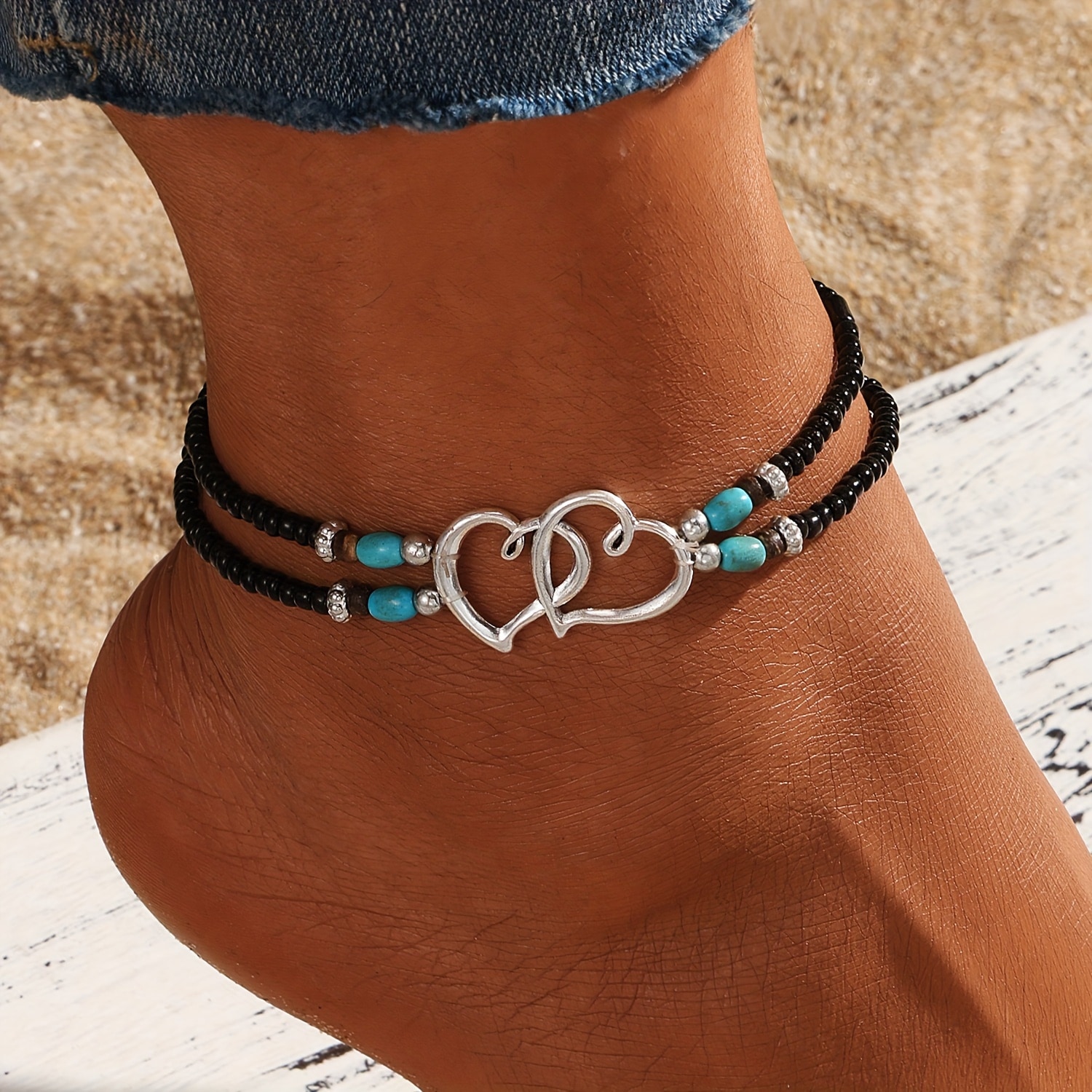 Ensemble 4 bracelets cheville boho multicolores — vue 8