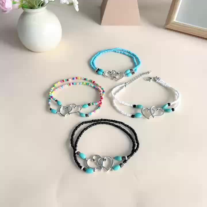 Ensemble 4 bracelets cheville boho multicolores — vue 19