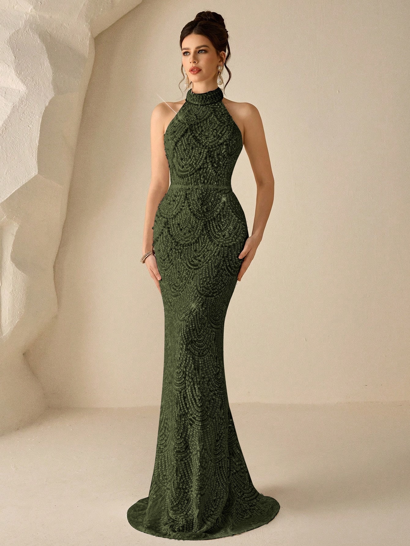 Elovaire Robe de soirée formelle élégante de style Reine, col montant, sans manches, — vue 7