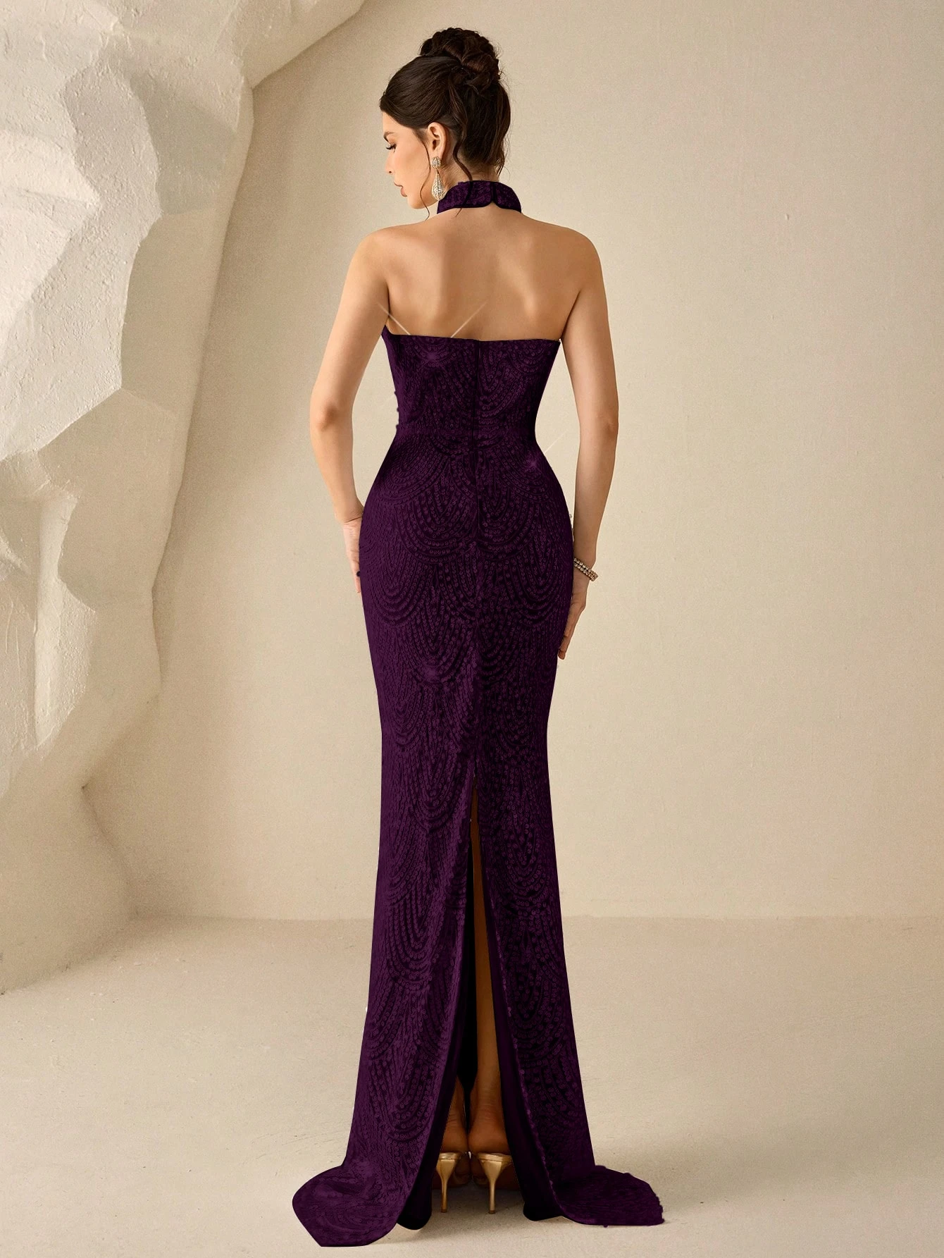 Elovaire Robe de soirée formelle élégante de style Reine, col montant, sans manches, — vue 12