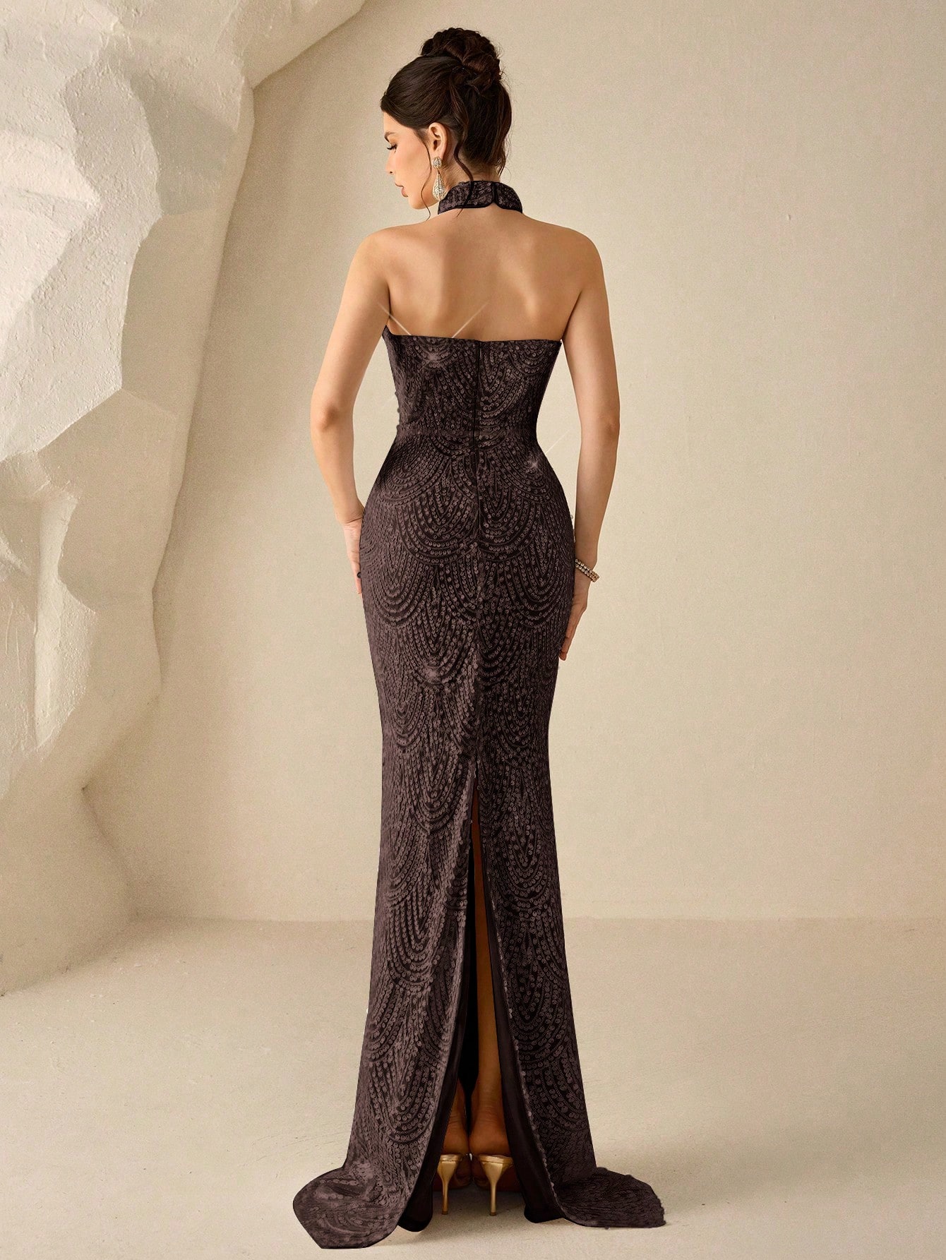 Elovaire Robe de soirée formelle élégante de style Reine, col montant, sans manches, — vue 10