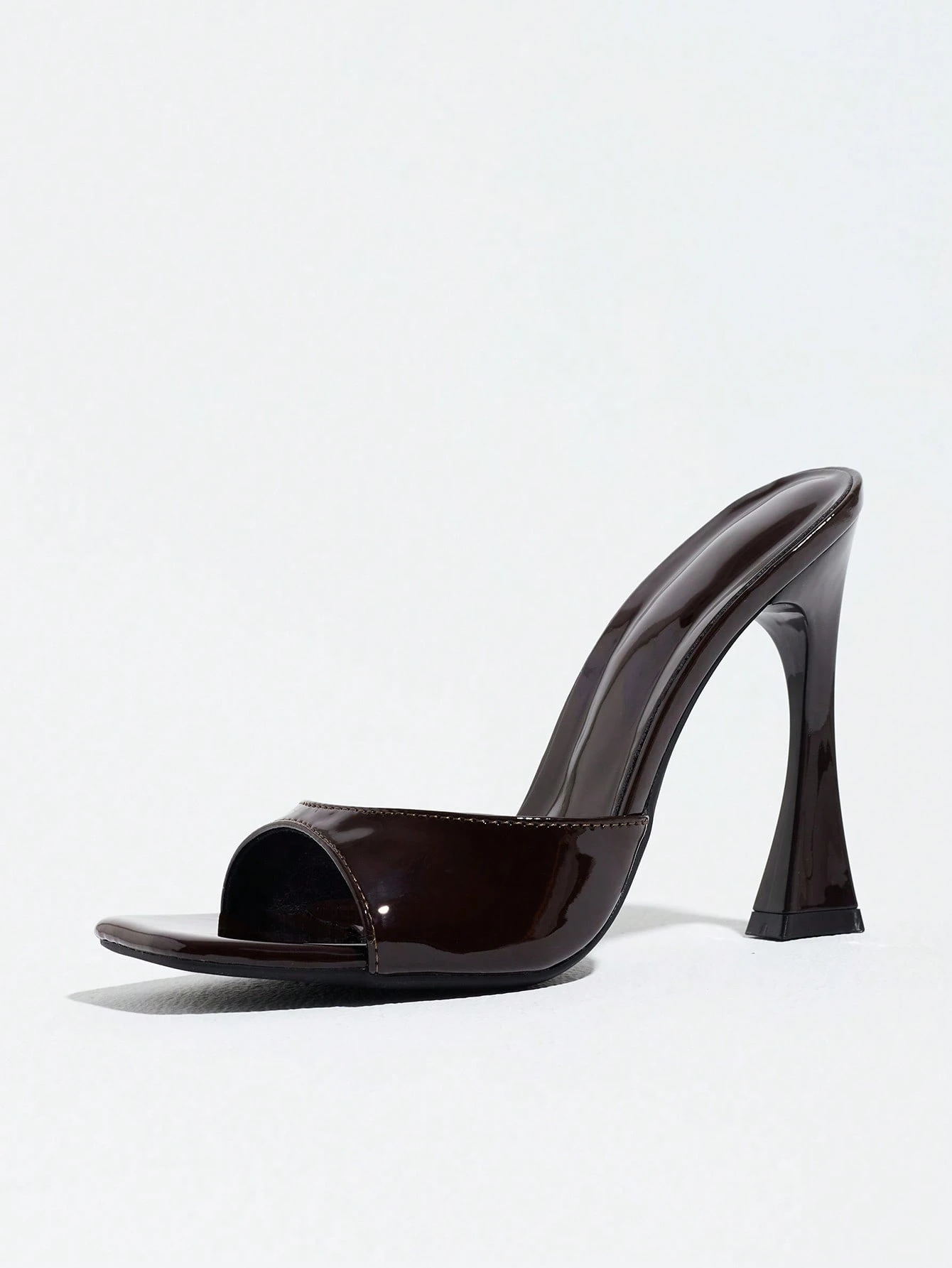 Sandales mules à talons hauts pour femmes, bout carré, finition miroir, bride large, — vue 7