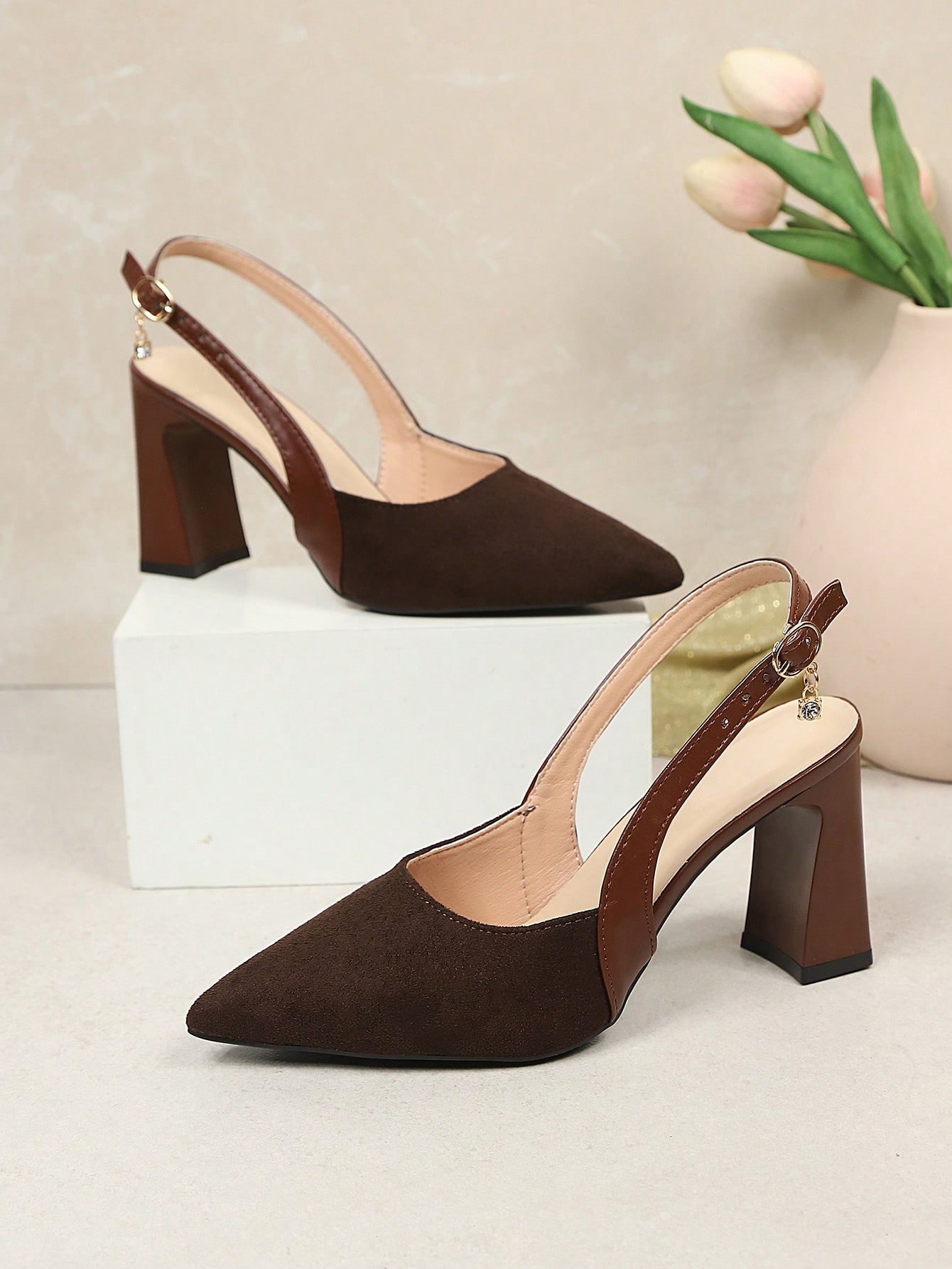 1 paire de sandales à talons hauts noires pour femmes grande taille, en tissu suédé PU de — vue 3