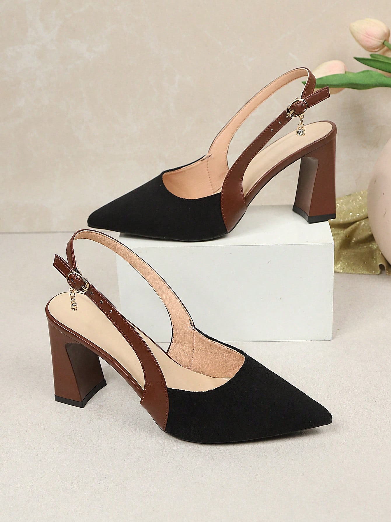 1 paire de sandales à talons hauts noires pour femmes grande taille, en tissu suédé PU de — vue 5