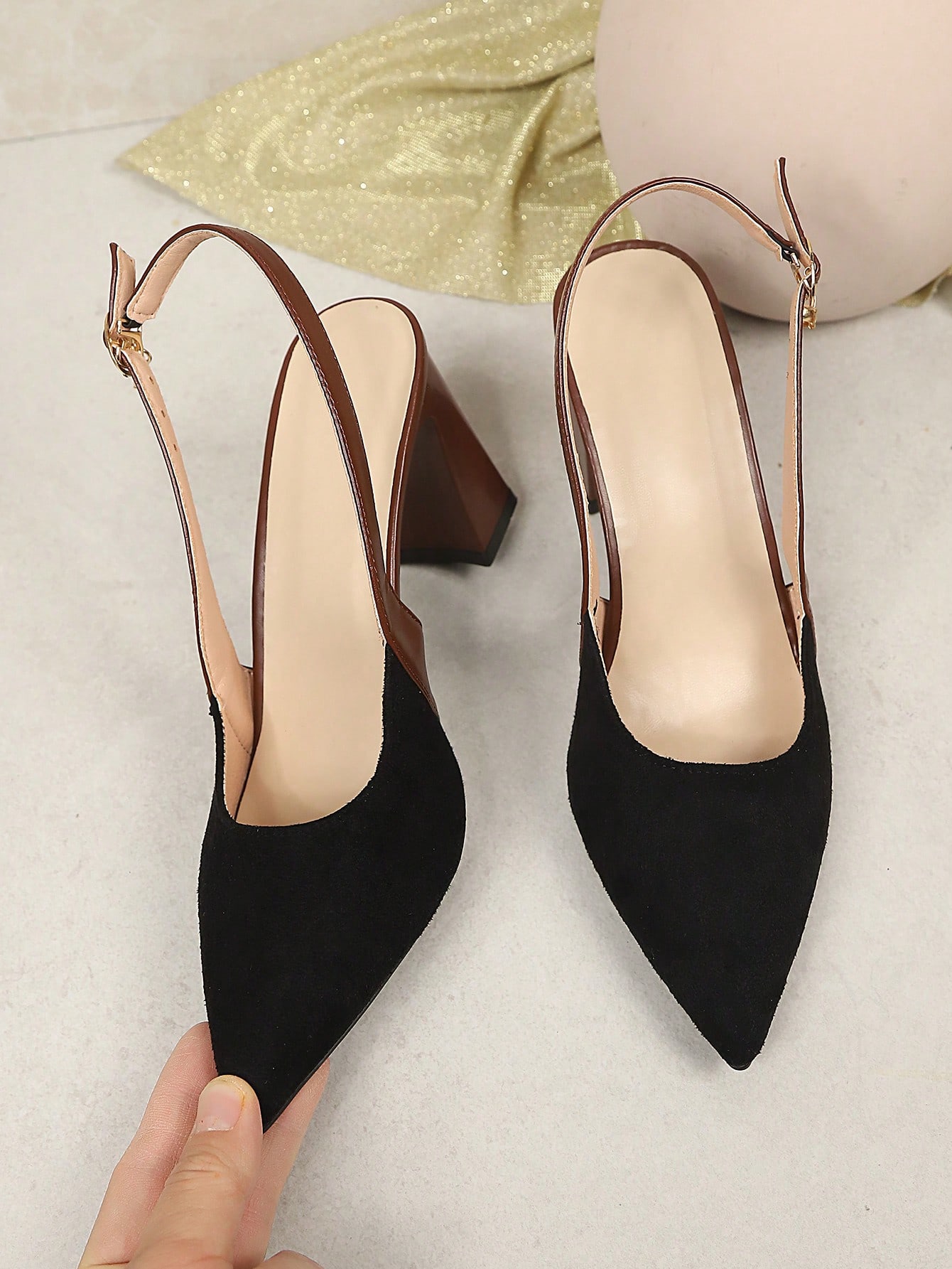 1 paire de sandales à talons hauts noires pour femmes grande taille, en tissu suédé PU de — vue 11