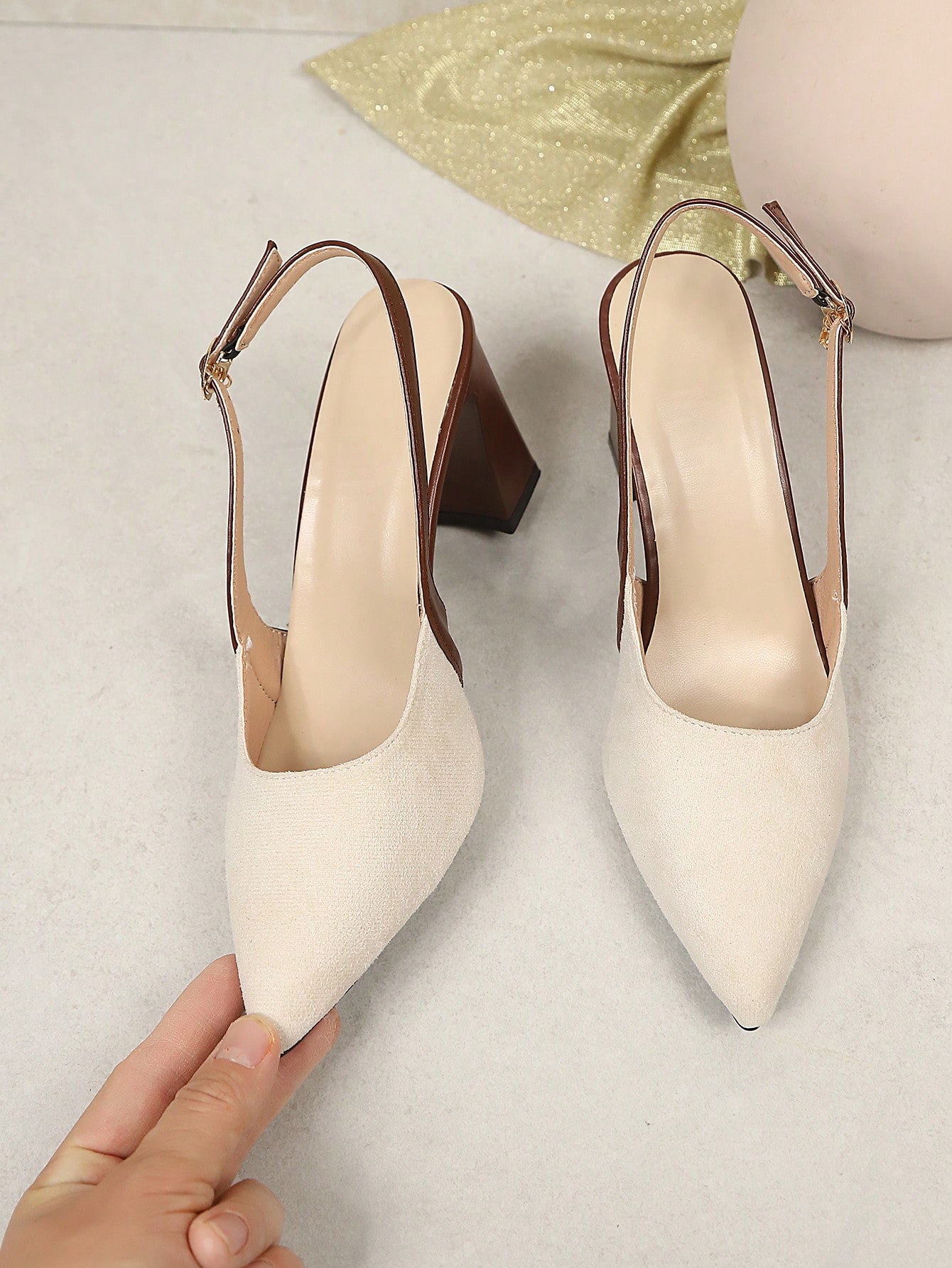 1 paire de sandales à talons hauts noires pour femmes grande taille, en tissu suédé PU de — vue 7