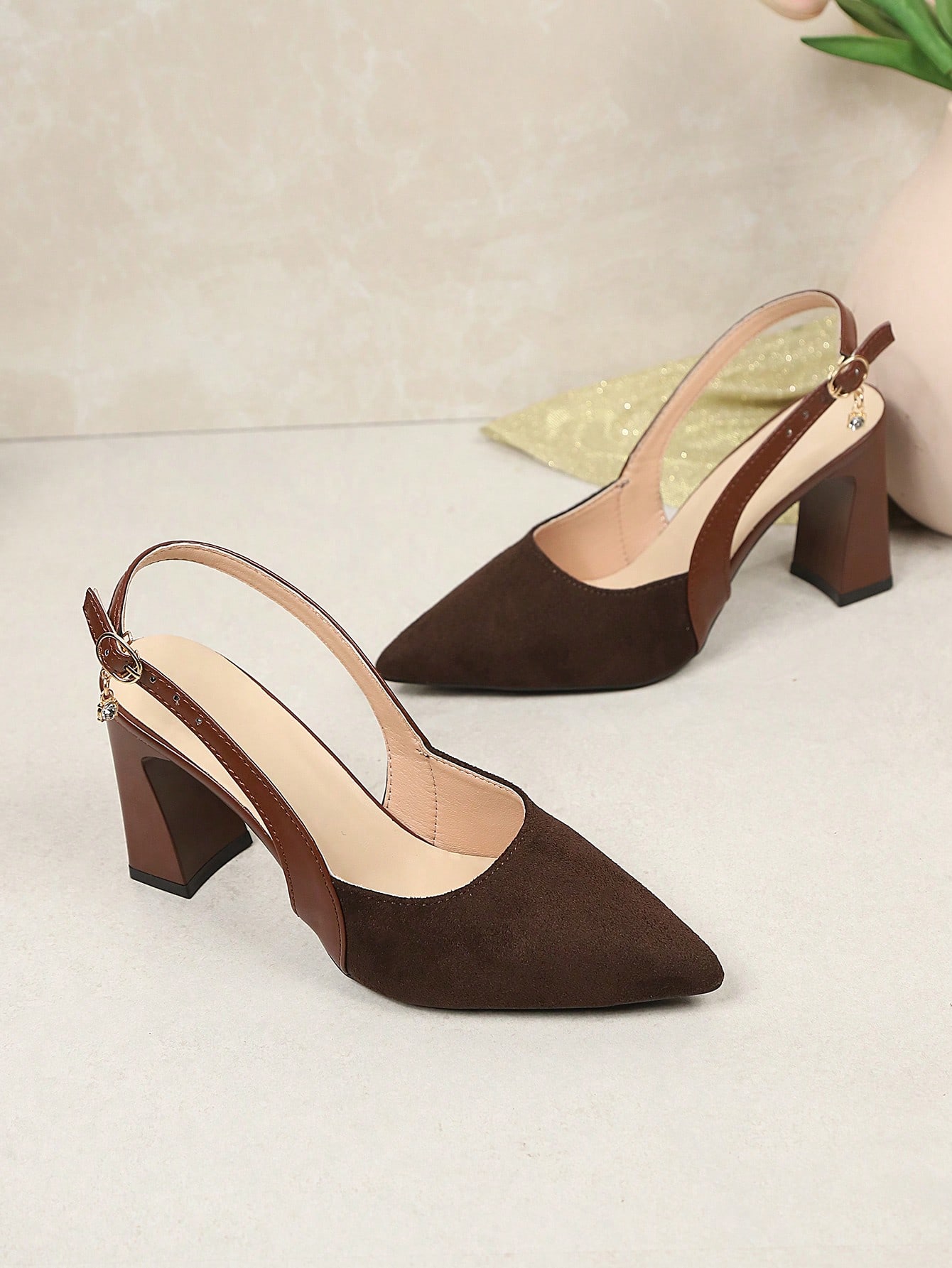 1 paire de sandales à talons hauts noires pour femmes grande taille, en tissu suédé PU de — vue 9