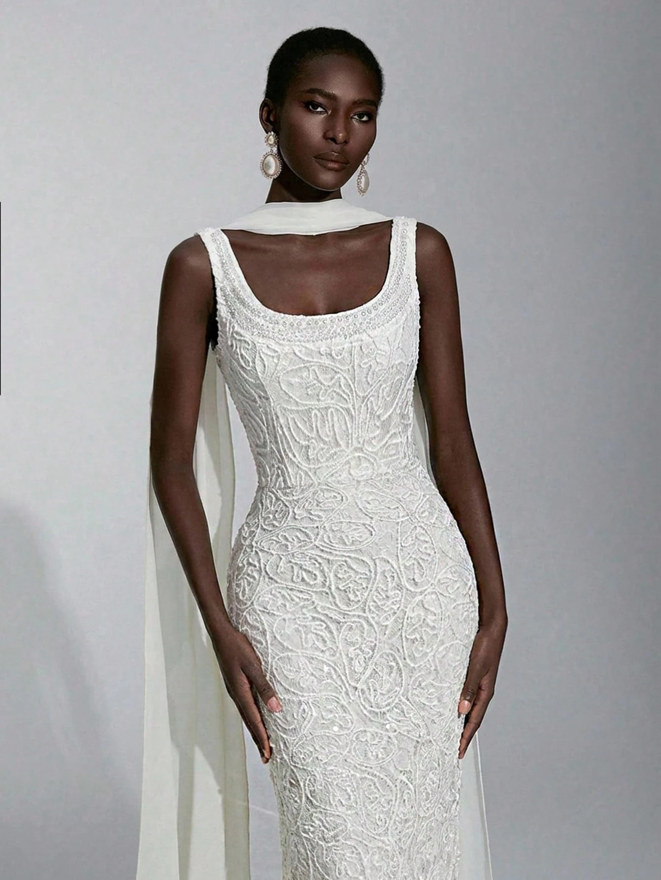 Elitara Robe de mariée blanche élégante d'automne pour mariage, soirée et fête formelle, — vue 3