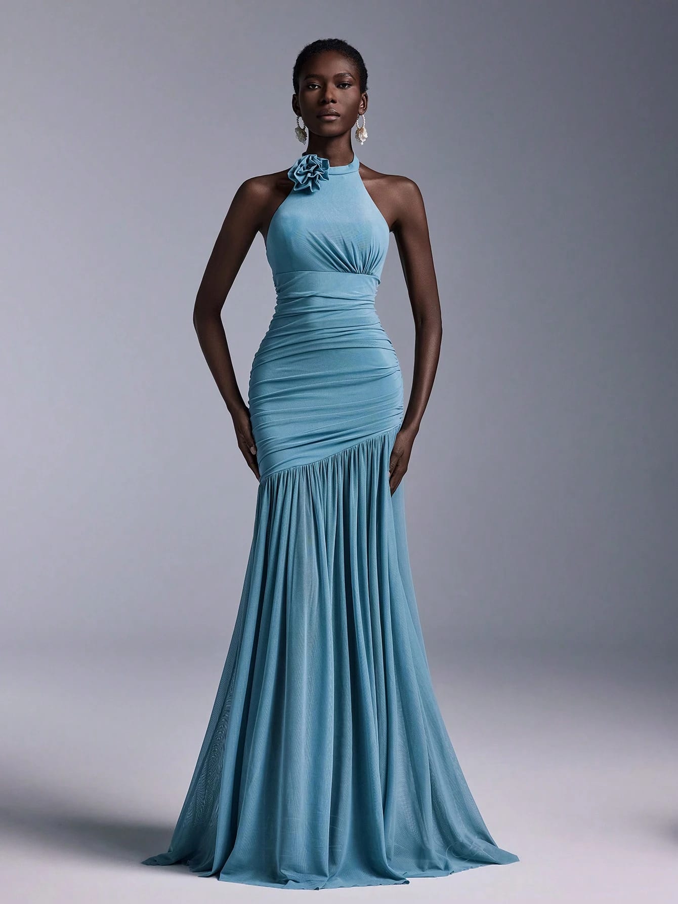 Elitara Robe de demoiselle d'honneur élégante et formelle pour mariage, bleu poussiéreux,