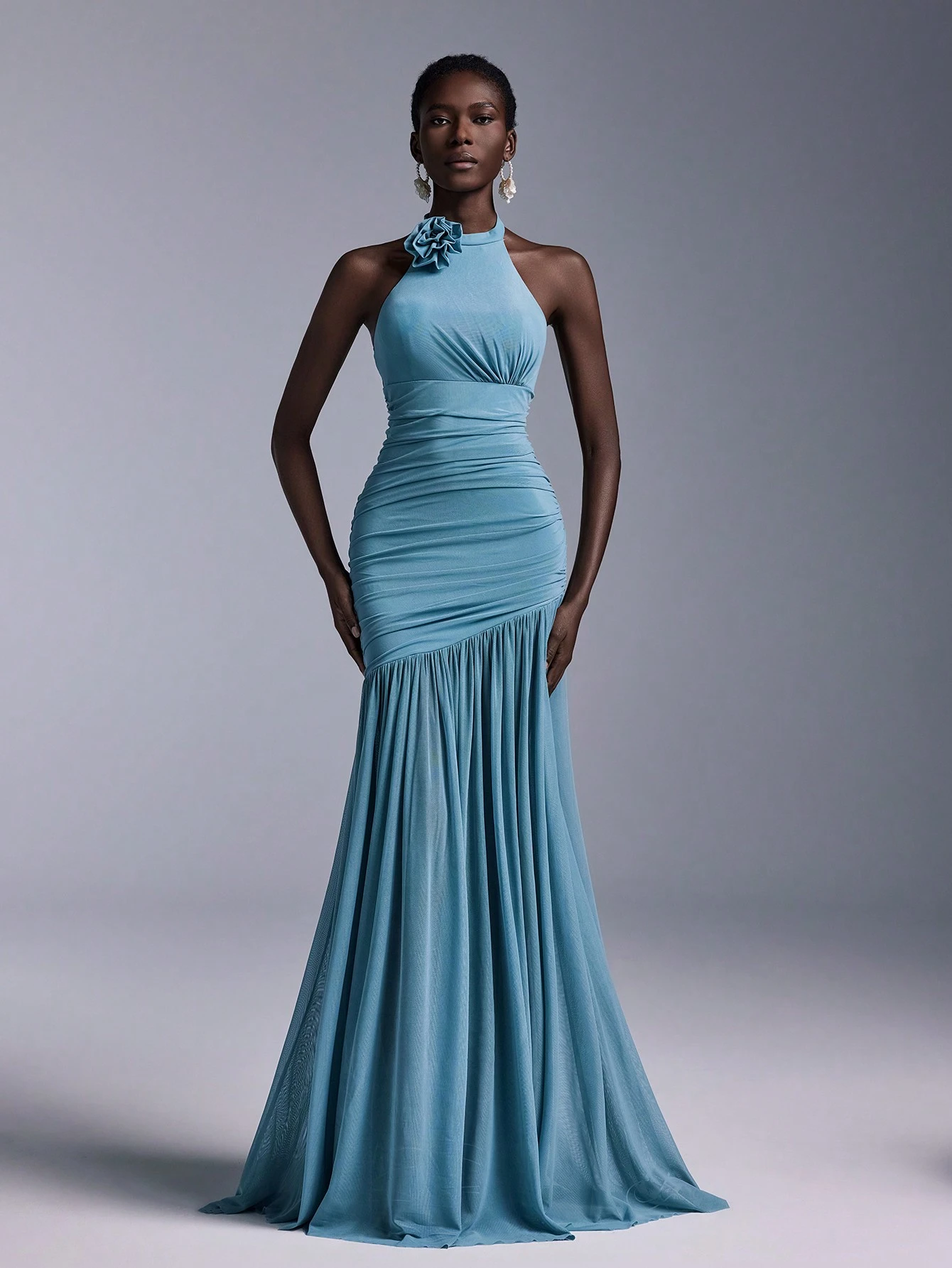 Elitara Robe de demoiselle d'honneur élégante et formelle pour mariage, bleu poussiéreux,