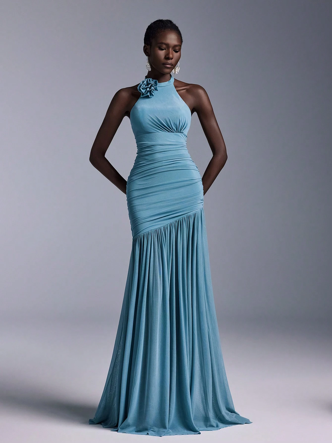Elitara Robe de demoiselle d'honneur élégante et formelle pour mariage, bleu poussiéreux, — vue 10