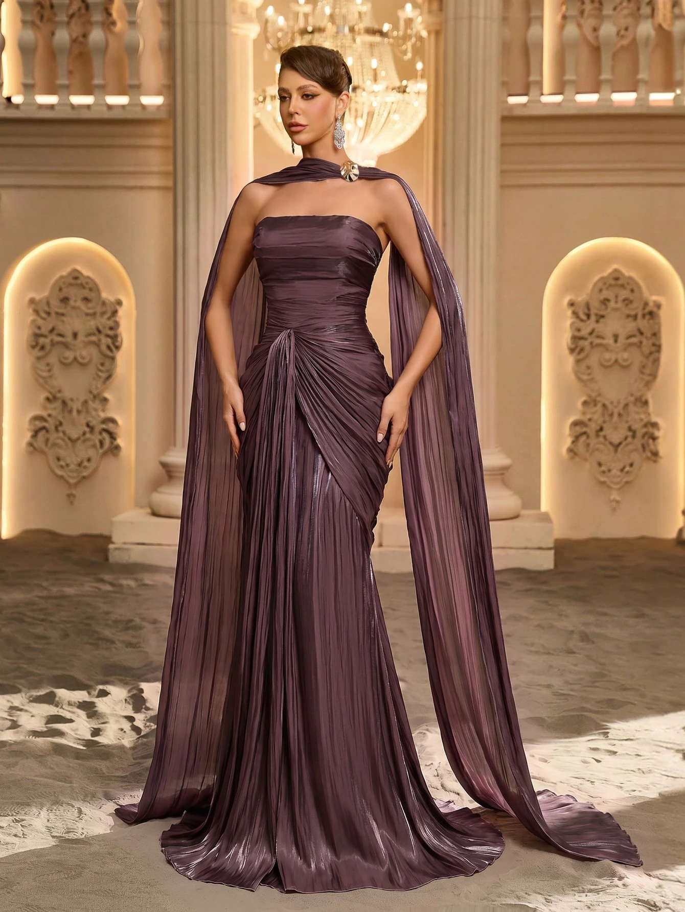 Glamrae Robe de soirée élégante et romantique, sexy, en tissu organza bordeaux avec — vue 6