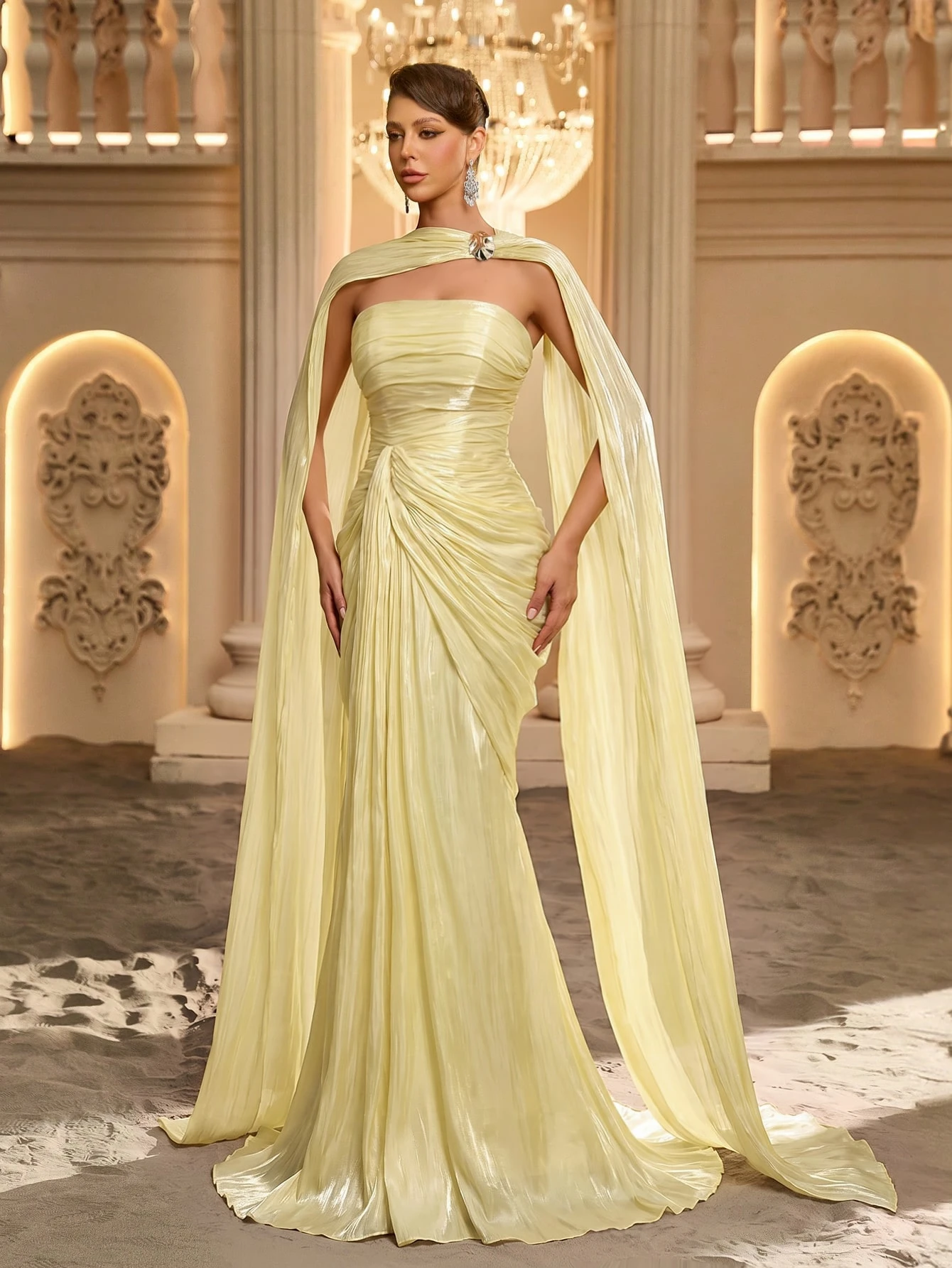 Glamrae Robe de soirée élégante et romantique, sexy, en tissu organza bordeaux avec — vue 5