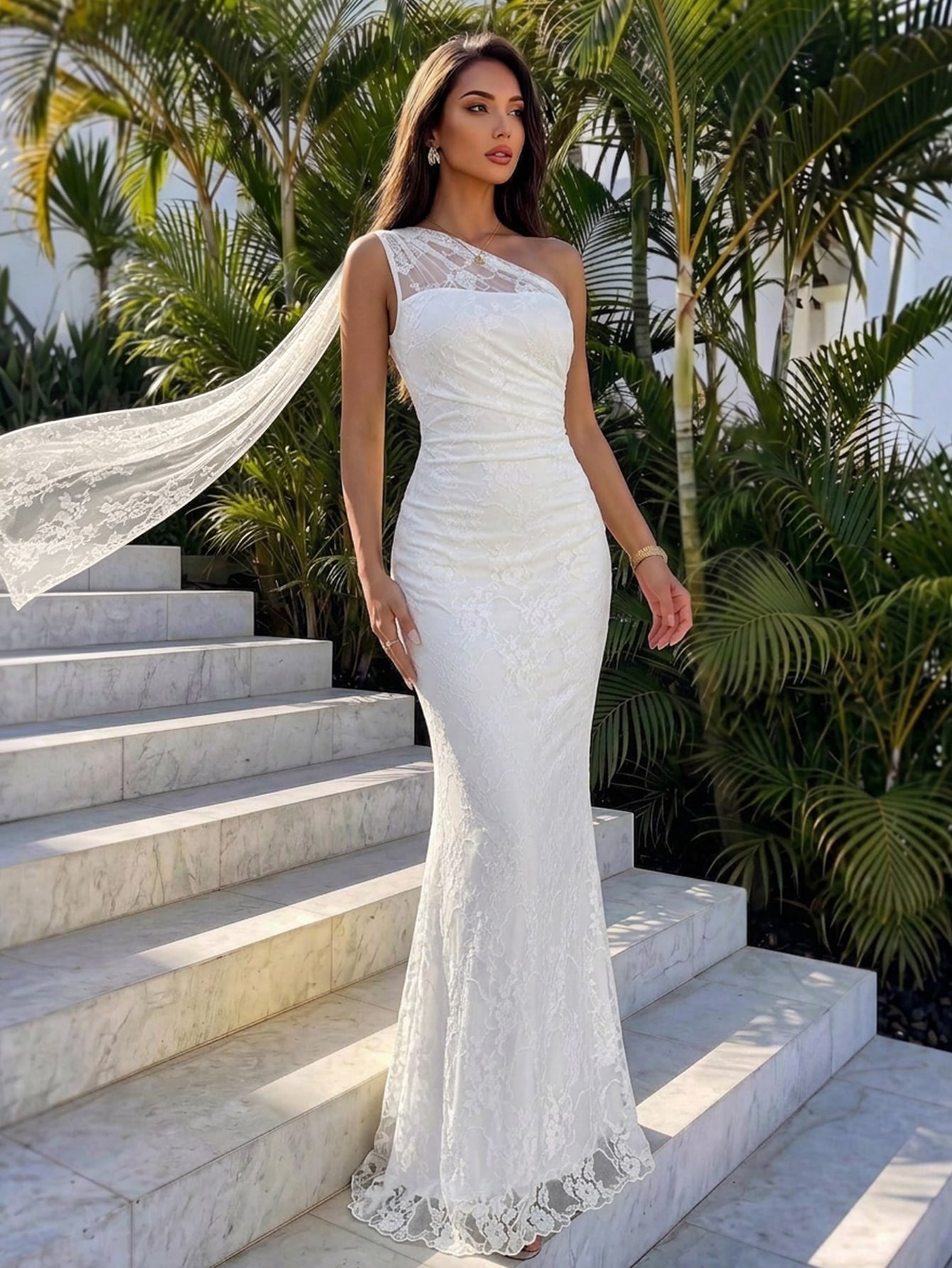 Firerie Robe longue noire asymétrique à l'épaule pour femme, robe élégante d'automne pour — vue 6
