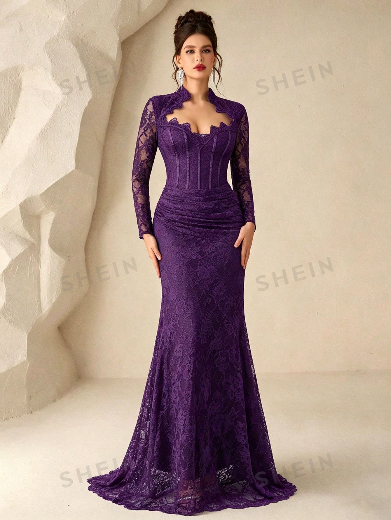 Coutiva Robe de soirée longue élégante et romantique en dentelle pour femmes, design — vue 6