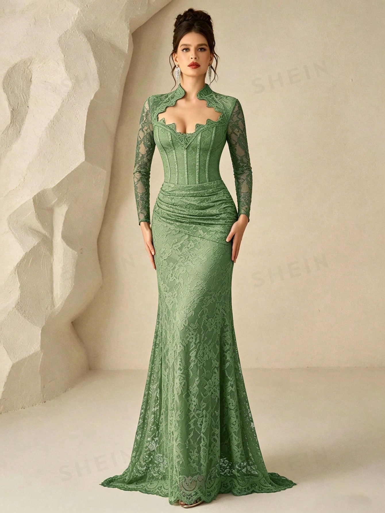 Coutiva Robe de soirée longue élégante et romantique en dentelle pour femmes, design — vue 5