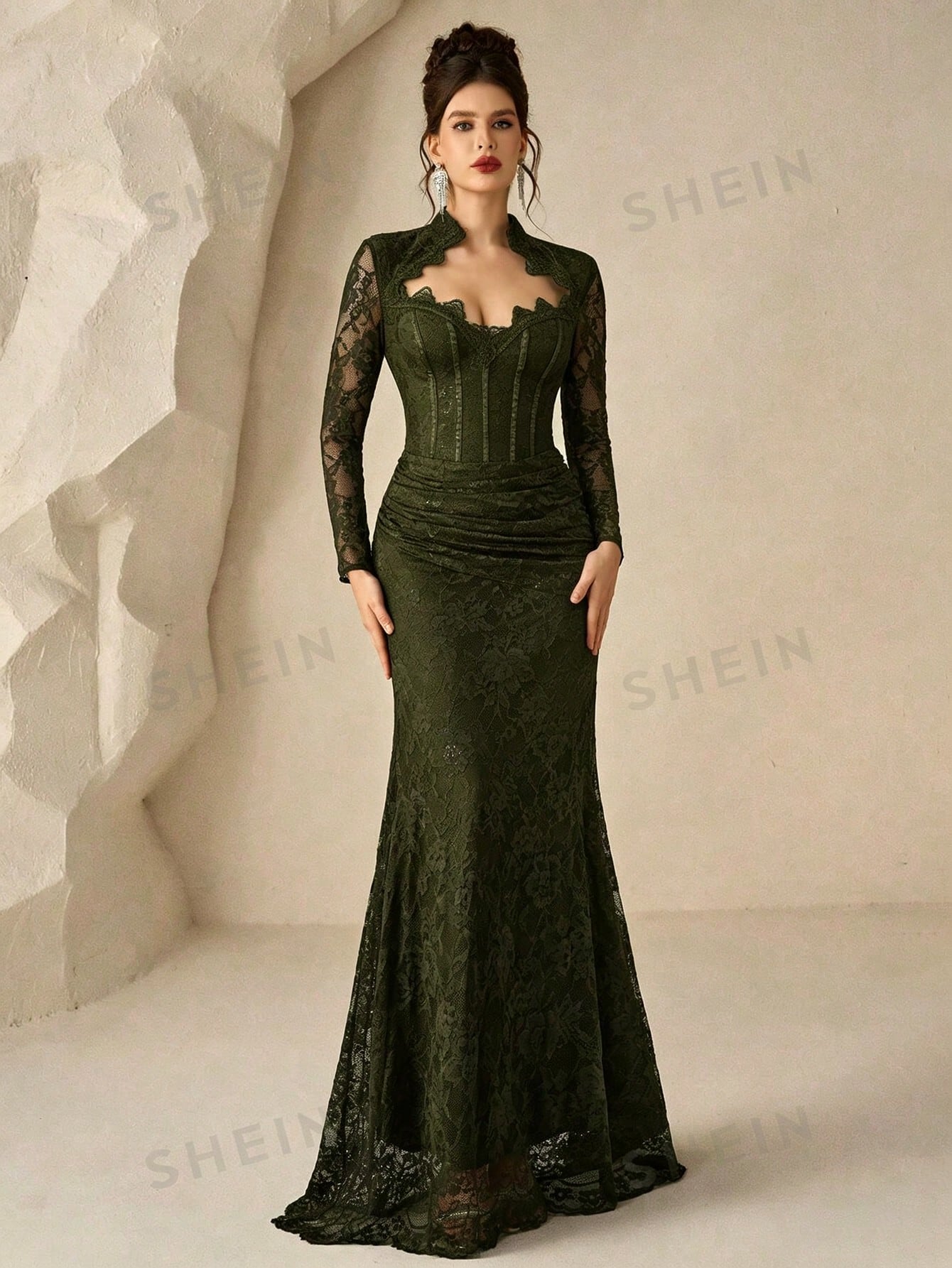 Coutiva Robe de soirée longue élégante et romantique en dentelle pour femmes, design — vue 11
