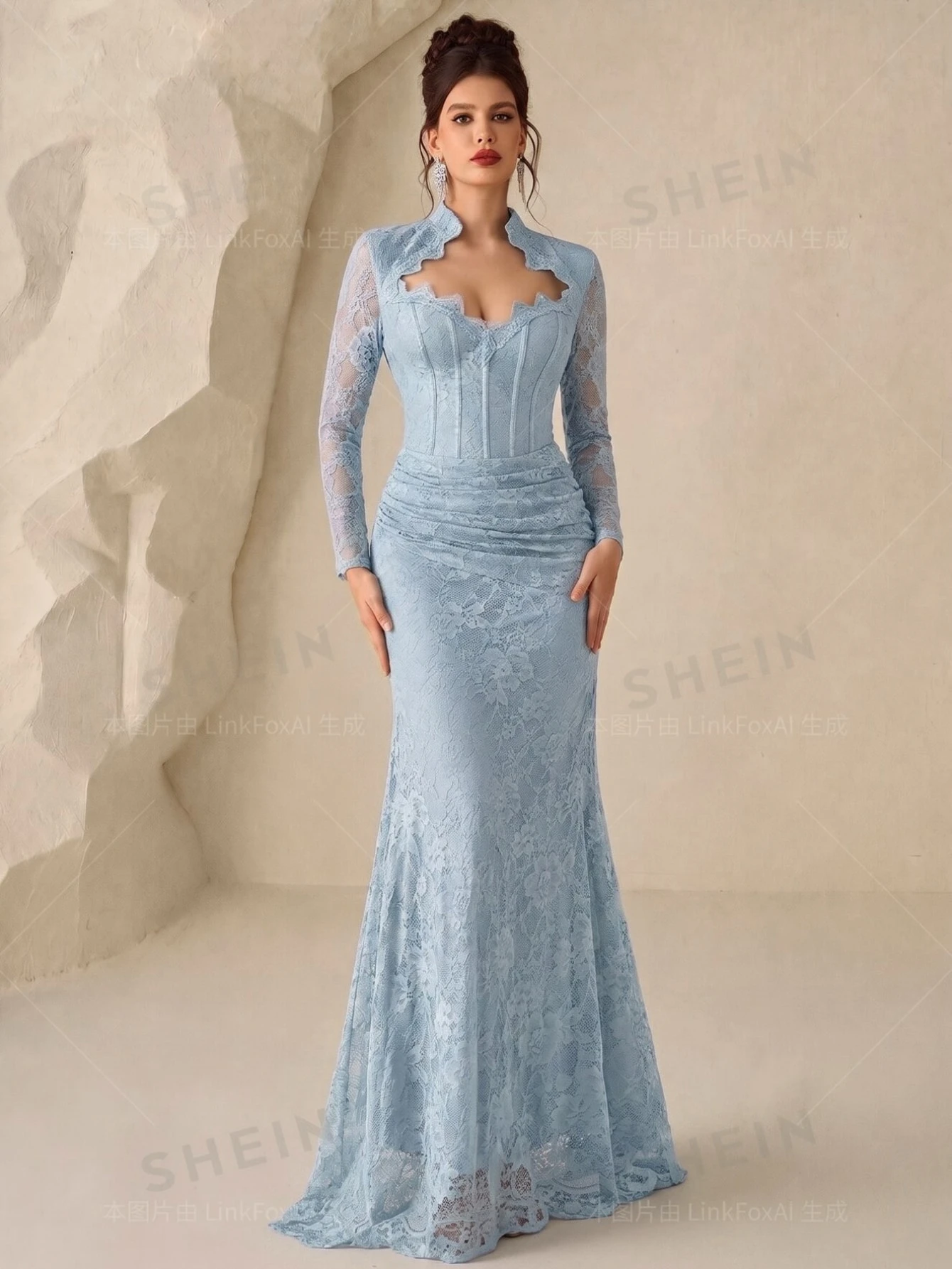 Coutiva Robe de soirée longue élégante et romantique en dentelle pour femmes, design — vue 8