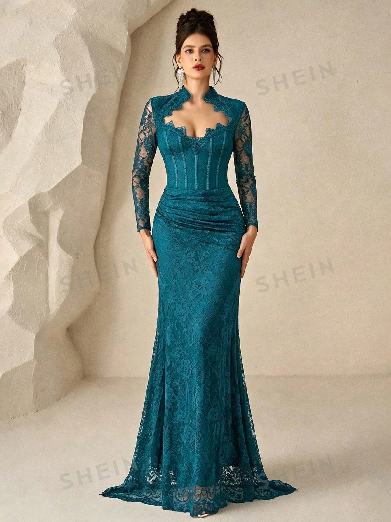 Coutiva Robe de soirée longue élégante et romantique en dentelle pour femmes, design — vue 12
