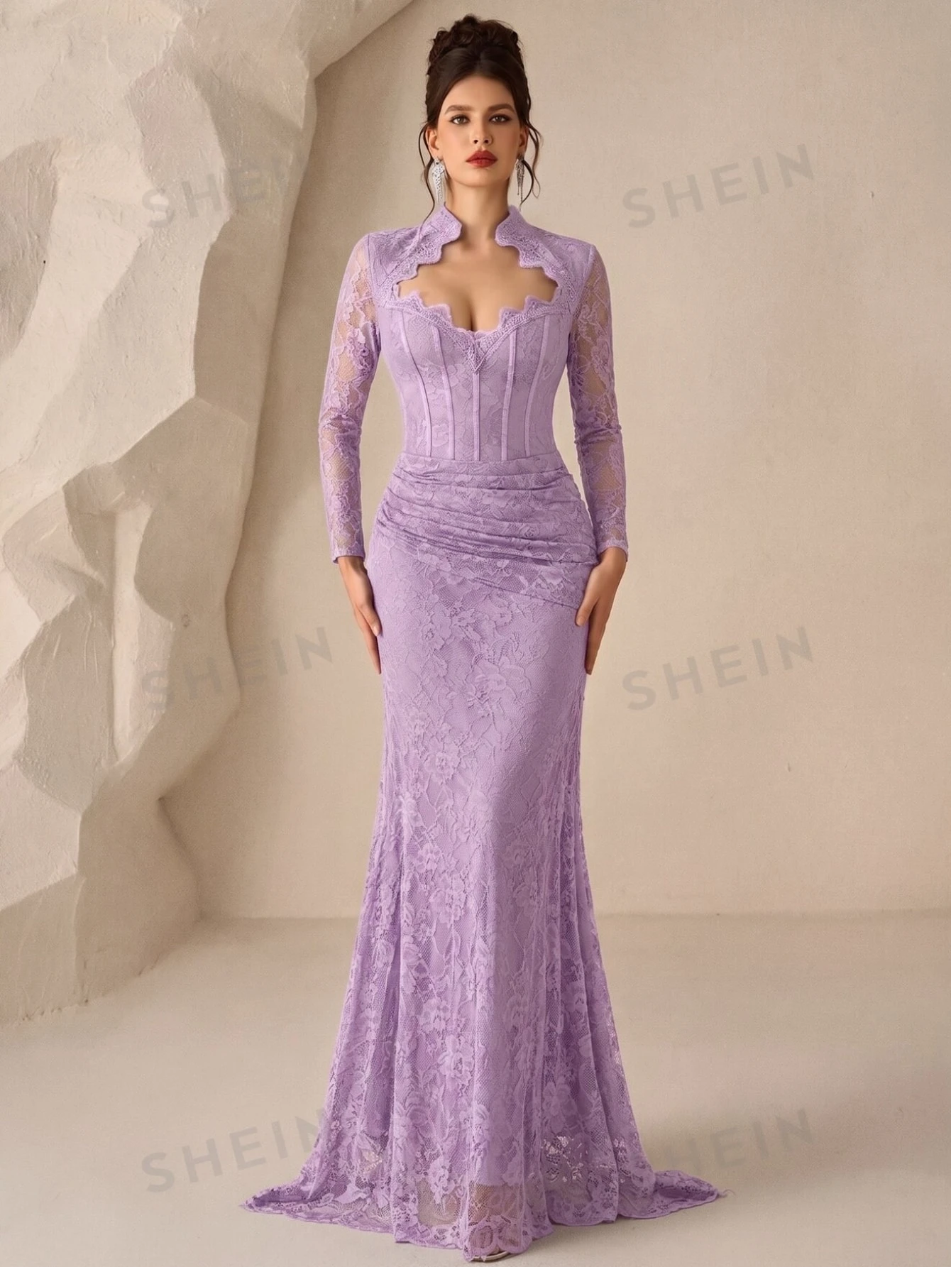 Coutiva Robe de soirée longue élégante et romantique en dentelle pour femmes, design — vue 10