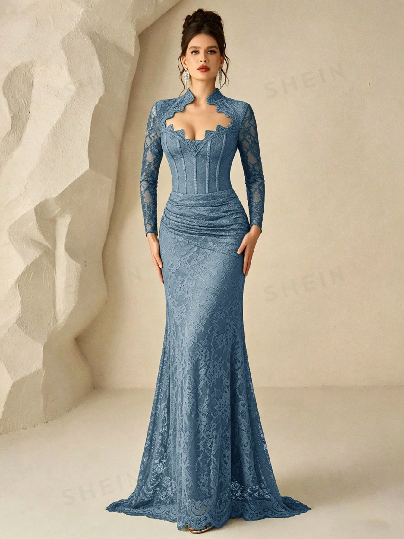Coutiva Robe de soirée longue élégante et romantique en dentelle pour femmes, design — vue 9