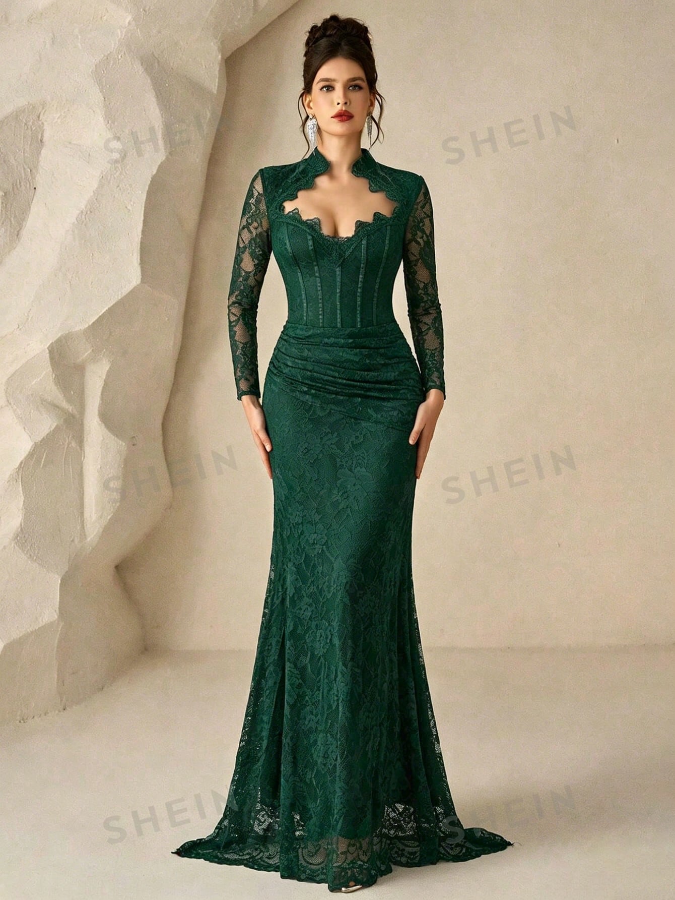 Coutiva Robe de soirée longue élégante et romantique en dentelle pour femmes, design — vue 7
