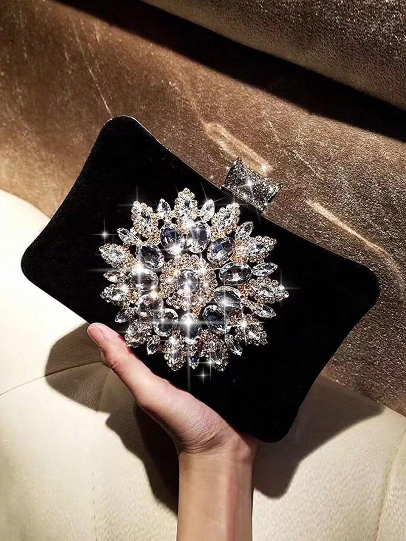 Mini Sac À Main De Soirée Glamour Pour Femmes, Embellissement De Strass Avec Poignée En — vue 6
