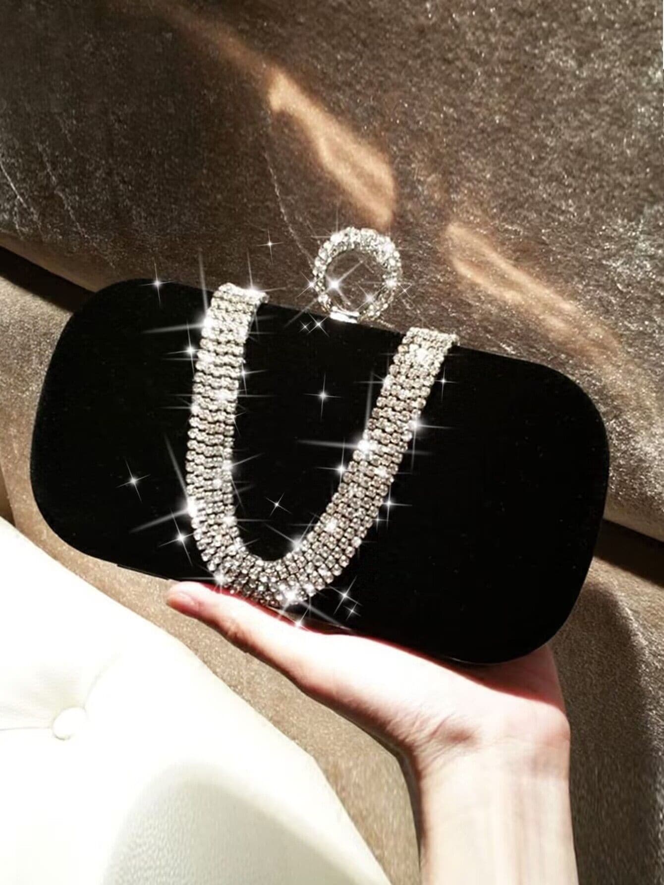 Mini Sac À Main De Soirée Glamour Pour Femmes, Embellissement De Strass Avec Poignée En