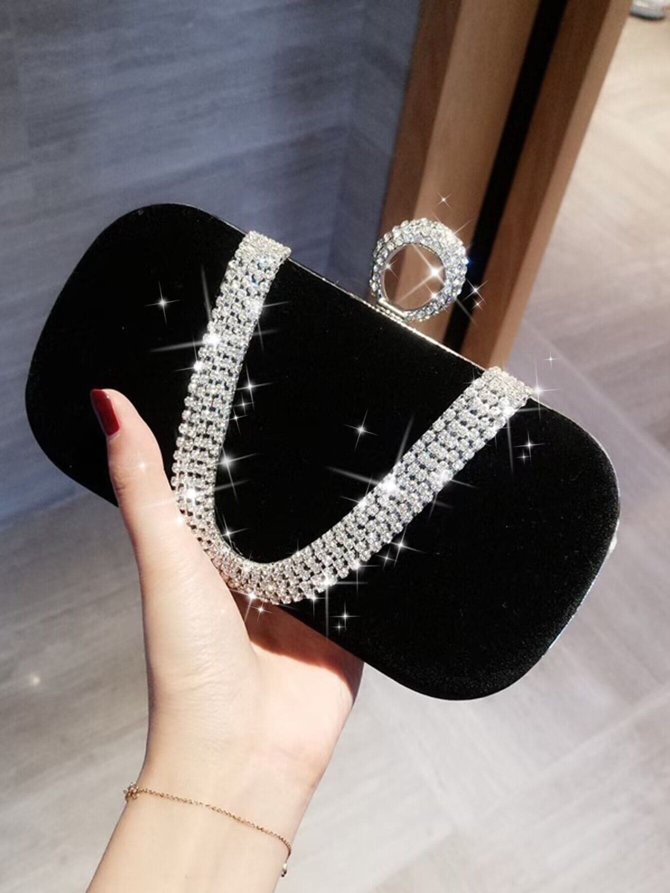 Mini Sac À Main De Soirée Glamour Pour Femmes, Embellissement De Strass Avec Poignée En — vue 2