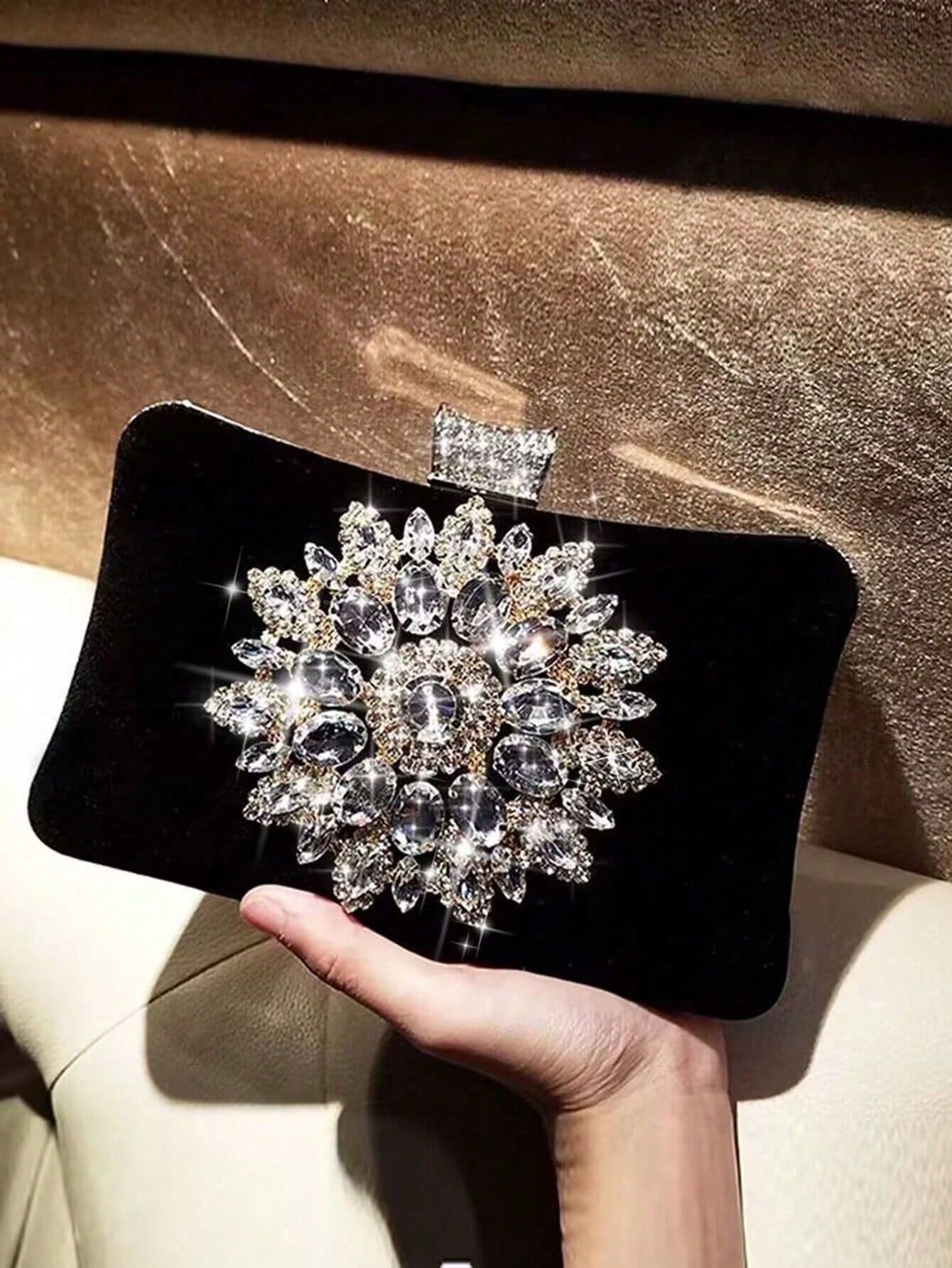Mini Sac À Main De Soirée Glamour Pour Femmes, Embellissement De Strass Avec Poignée En — vue 8