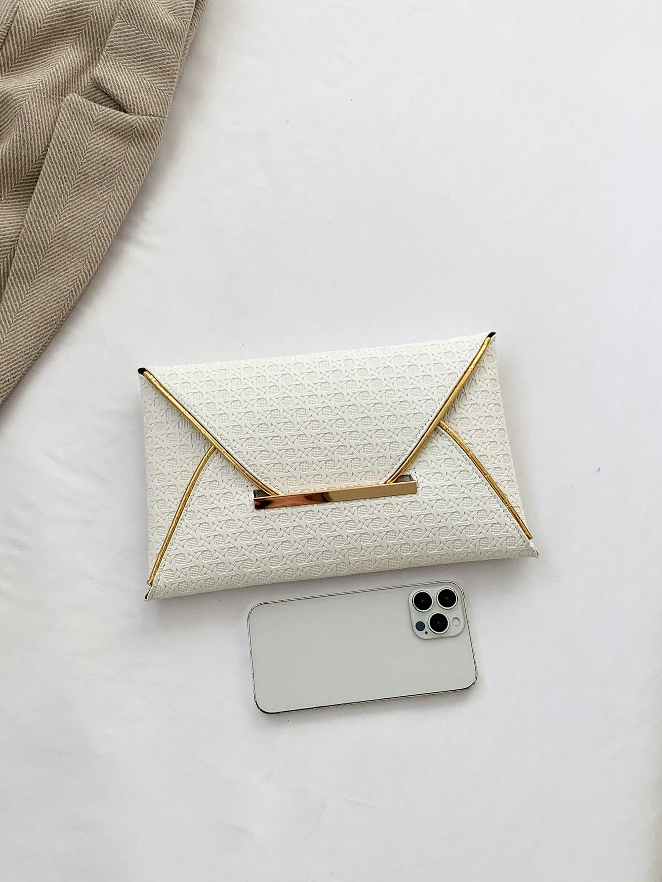 Portefeuille pochette enveloppe femme de texture tressée carrée en PU de couleur unie, — vue 5