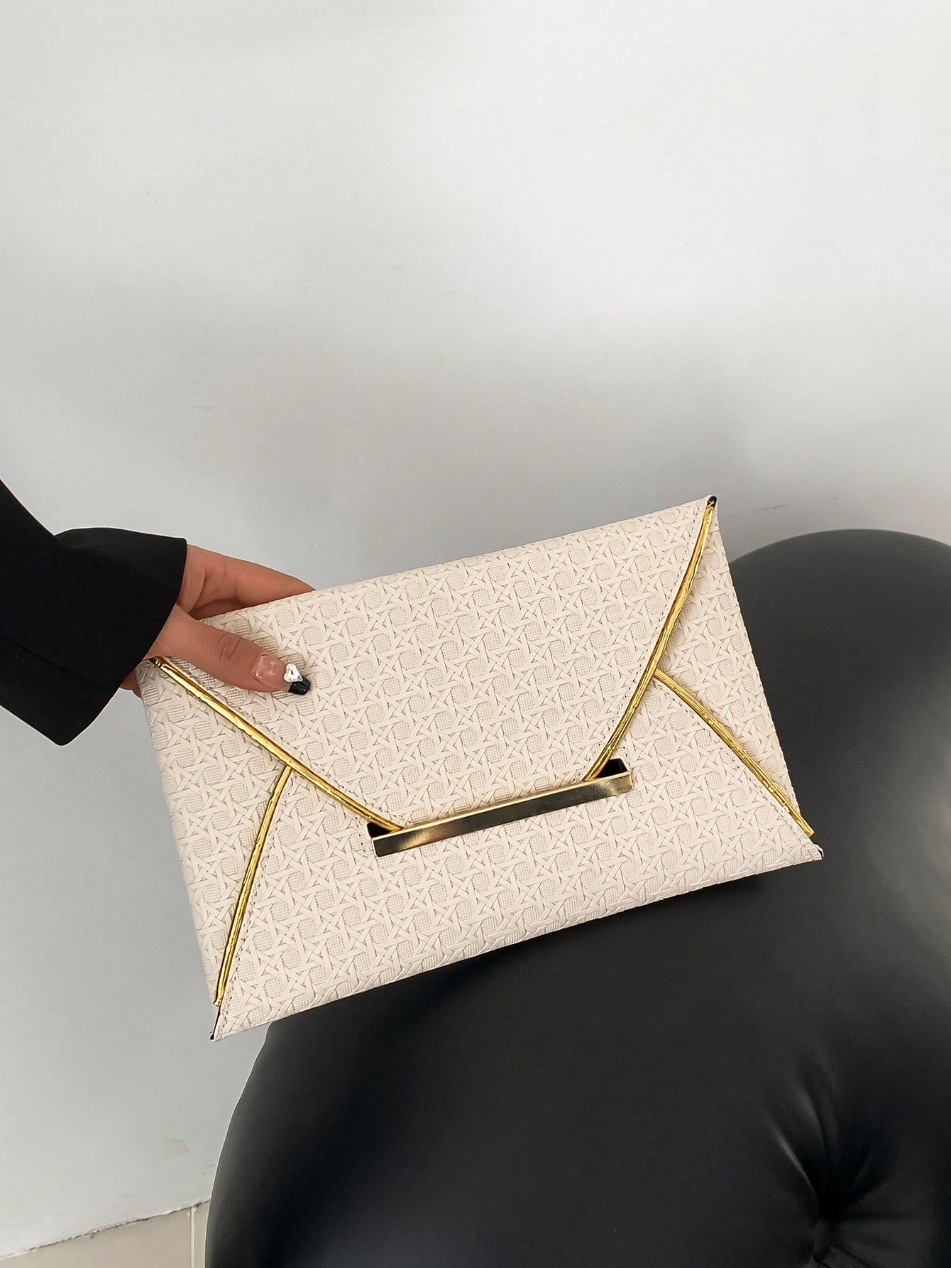 Portefeuille pochette enveloppe femme de texture tressée carrée en PU de couleur unie, — vue 12