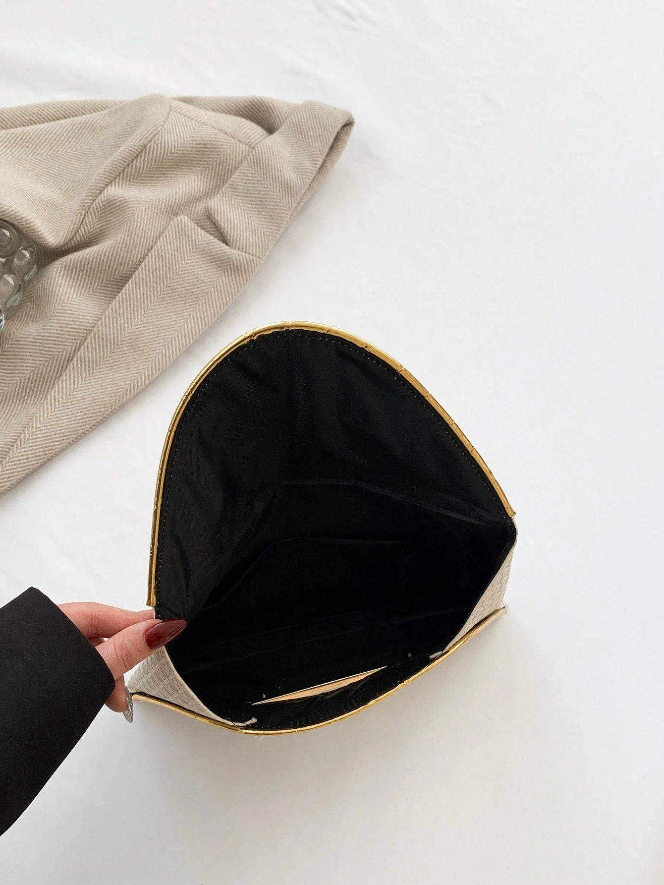 Portefeuille pochette enveloppe femme de texture tressée carrée en PU de couleur unie, — vue 10