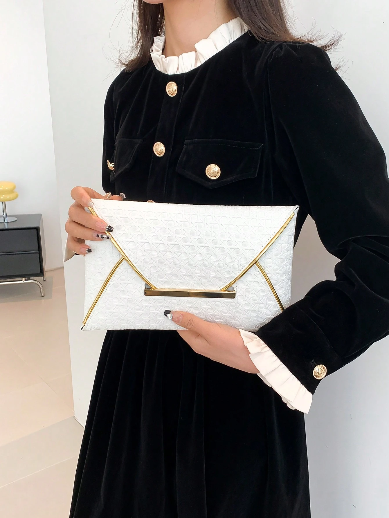 Portefeuille pochette enveloppe femme de texture tressée carrée en PU de couleur unie, — vue 11