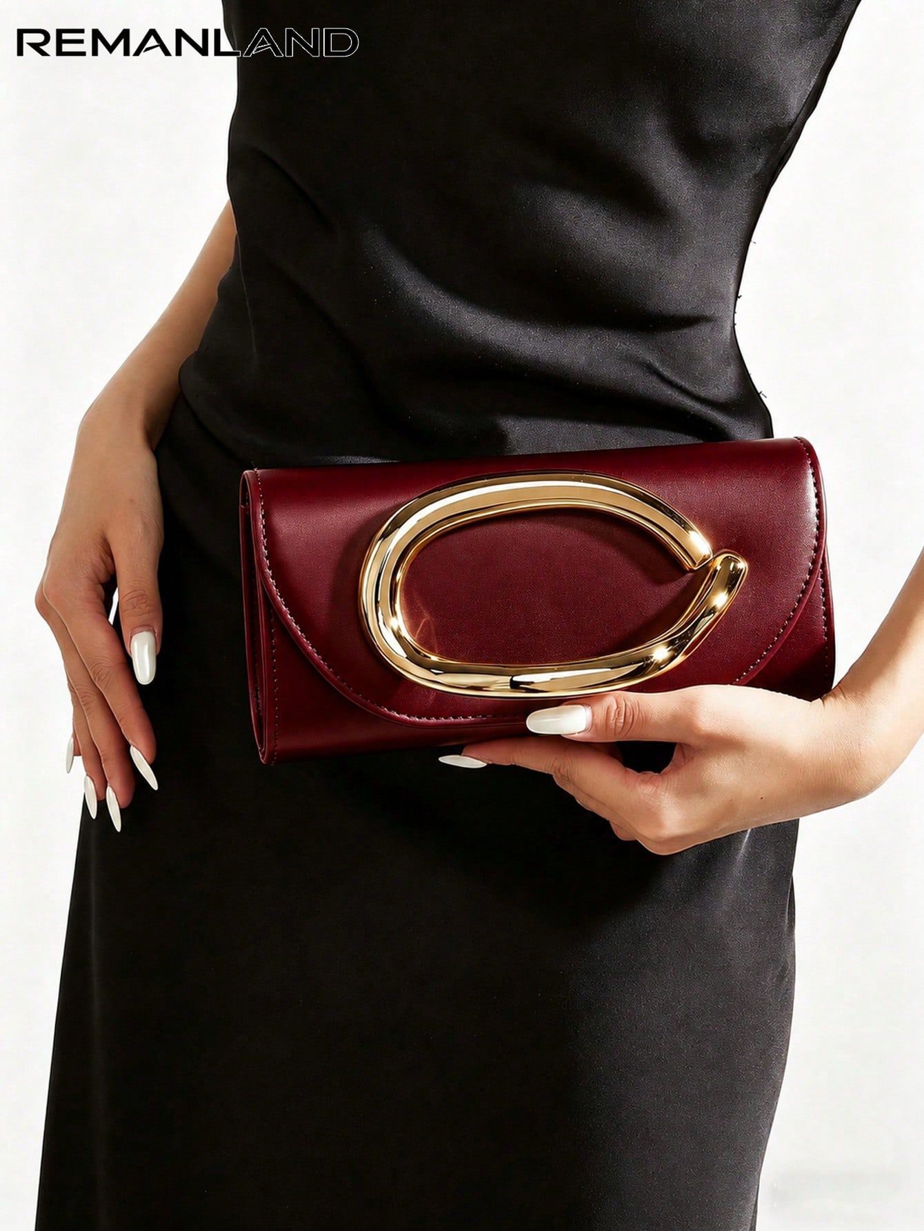 REMANLAND Pochette vintage de couleur unie, mini portefeuille polyvalent, sac à main à la — vue 2
