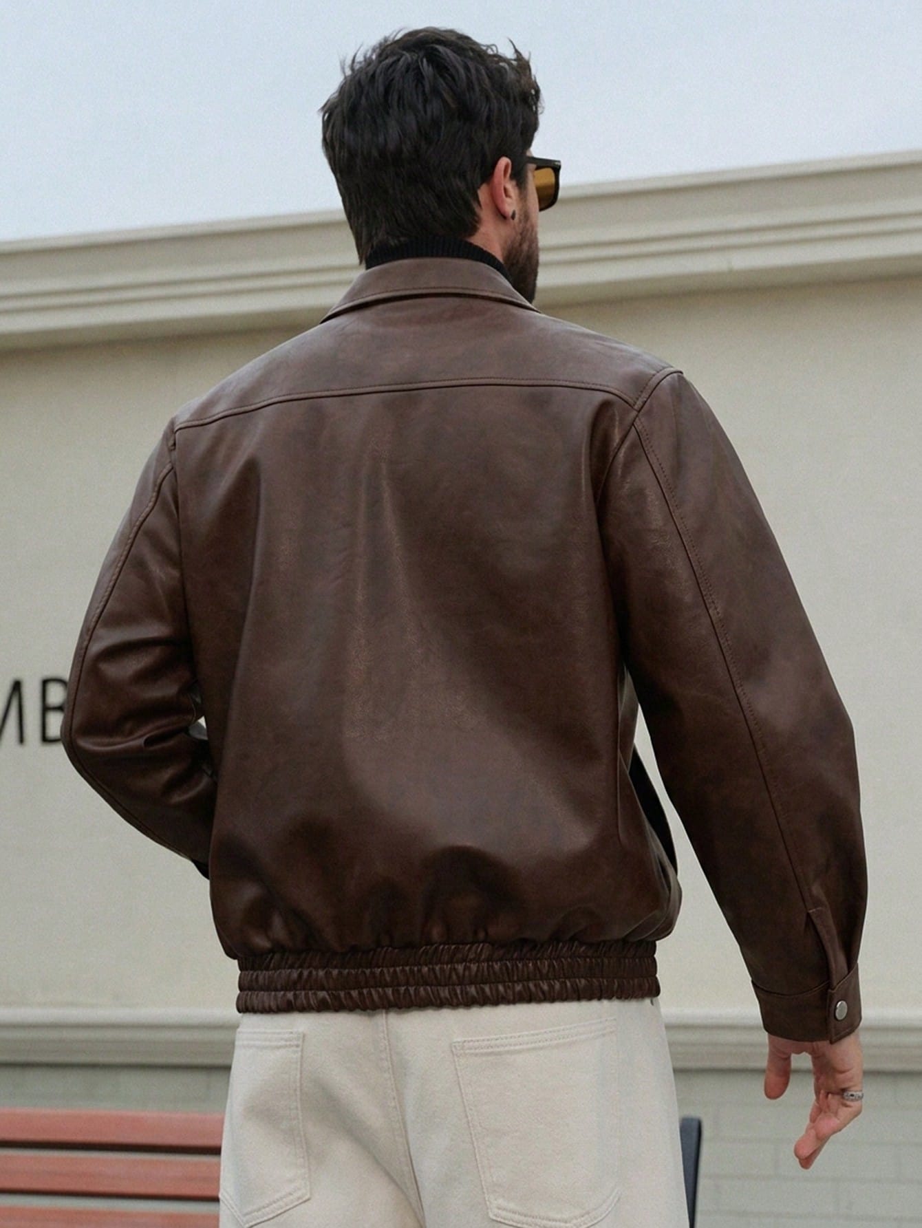DAZY Veste en cuir PU marron châtaigne épaisse et ample pour hommes, automne/hiver — vue 5