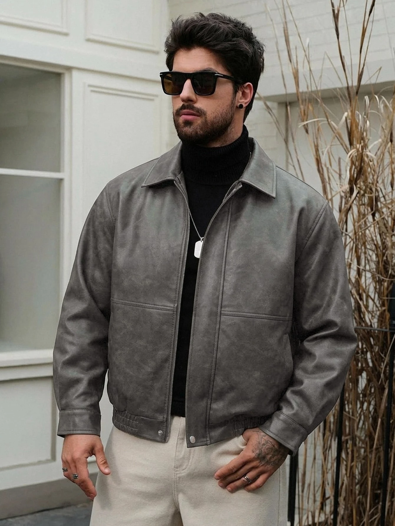 DAZY Veste en cuir PU marron châtaigne épaisse et ample pour hommes, automne/hiver — vue 13