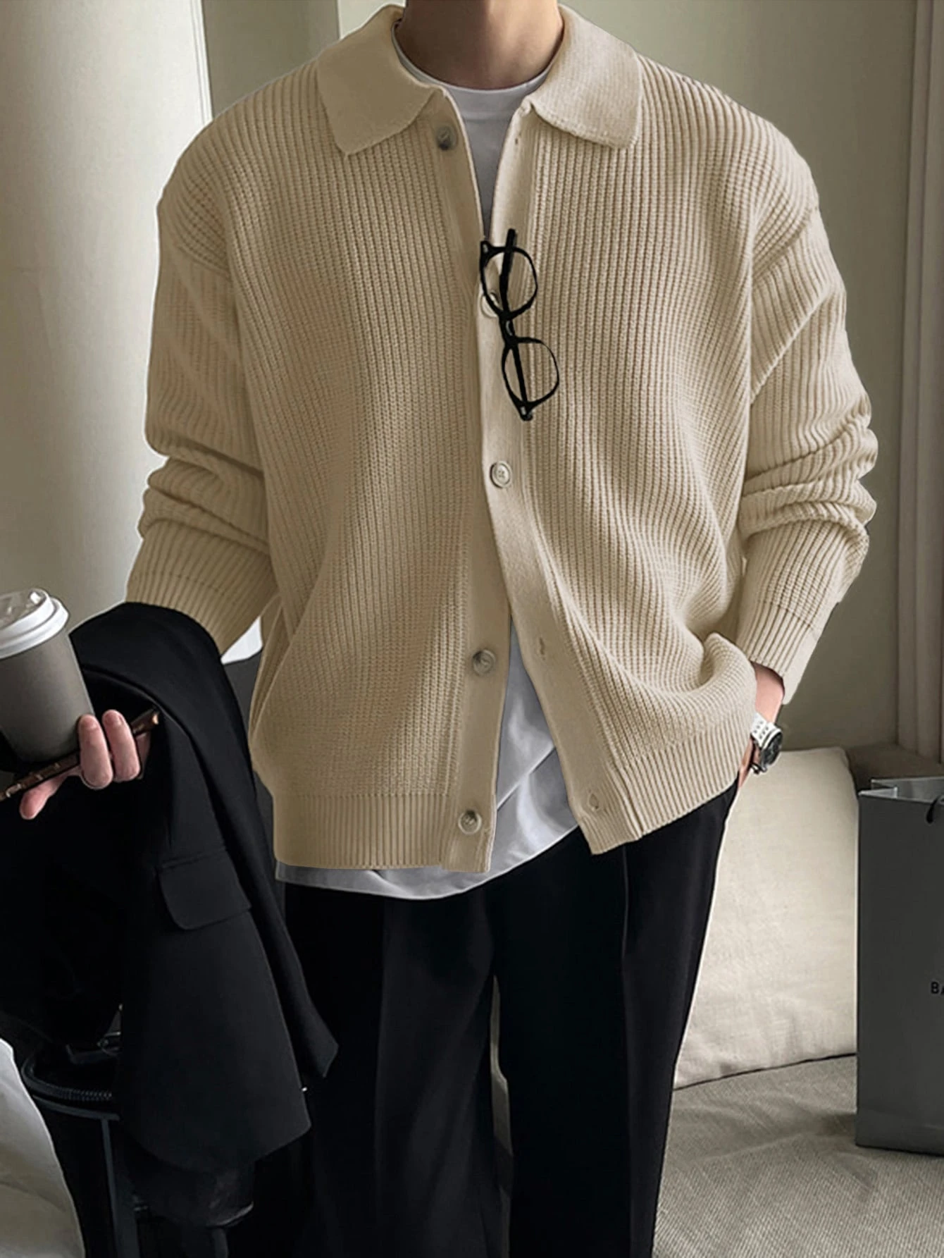 DAZY Veste cardigan à col boutonné pour hommes, automne/hiver — vue 9