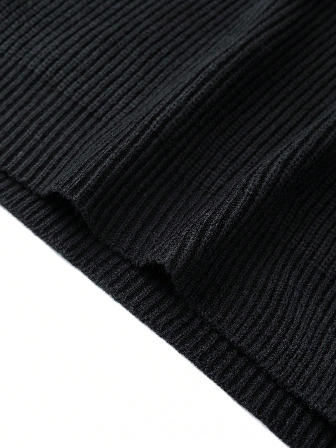 Pull polo homme à col montant et demi-zip, maille côtelée épaisse, noir, manches longues — vue 10