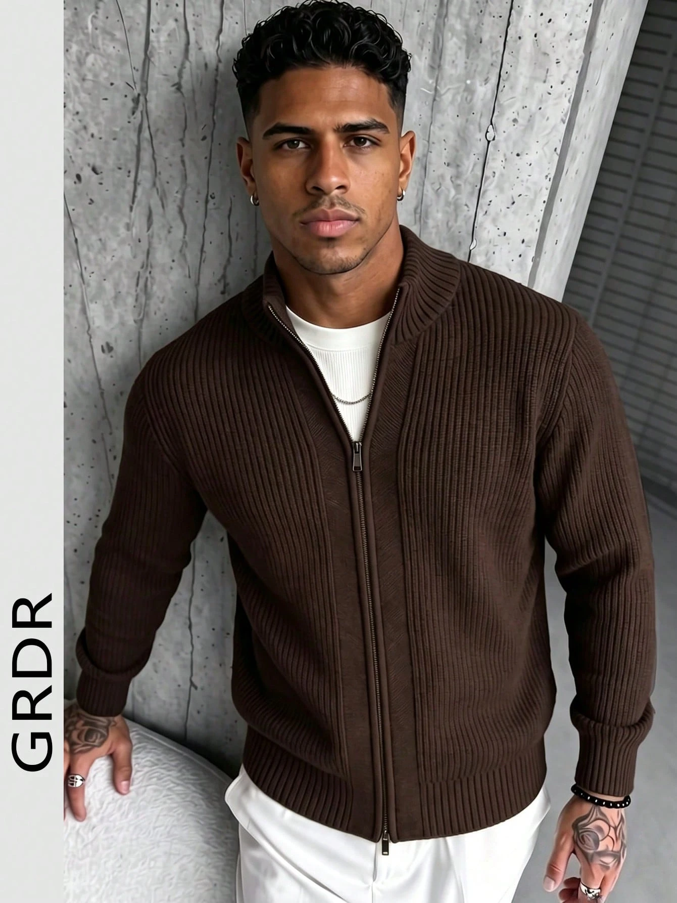 Cardigan zippé à manches longues décontracté pour homme GRDR, polyvalent pour le port — vue 3