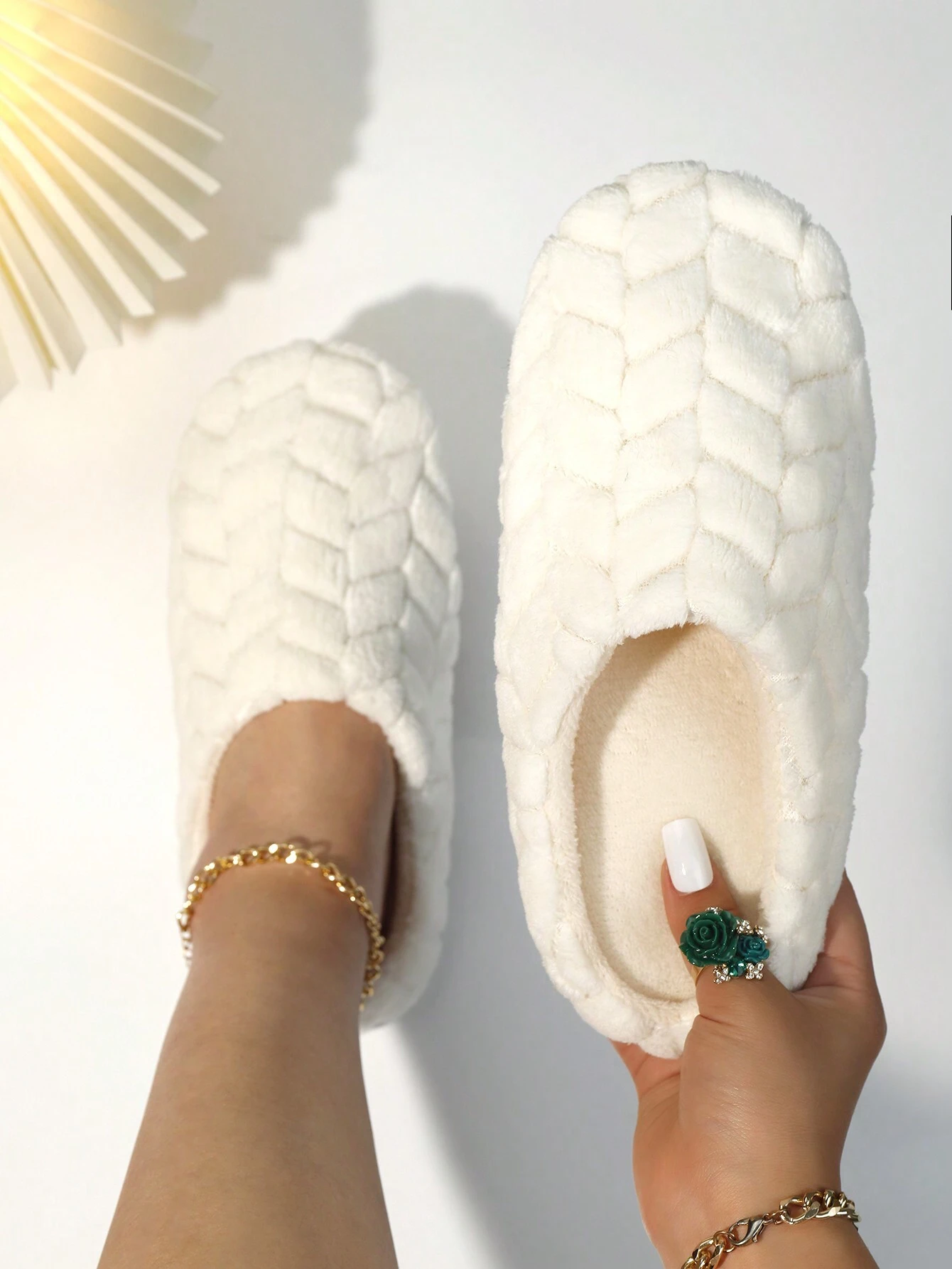 Pantoufles de maison en peluche de blé soufflé à la mode pour femmes, chaussons de sol — vue 3