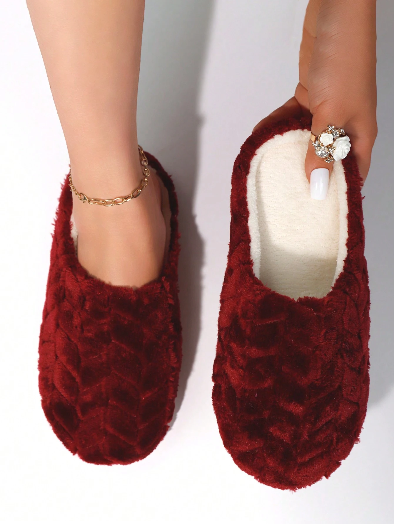 Pantoufles de maison en peluche de blé soufflé à la mode pour femmes, chaussons de sol — vue 16