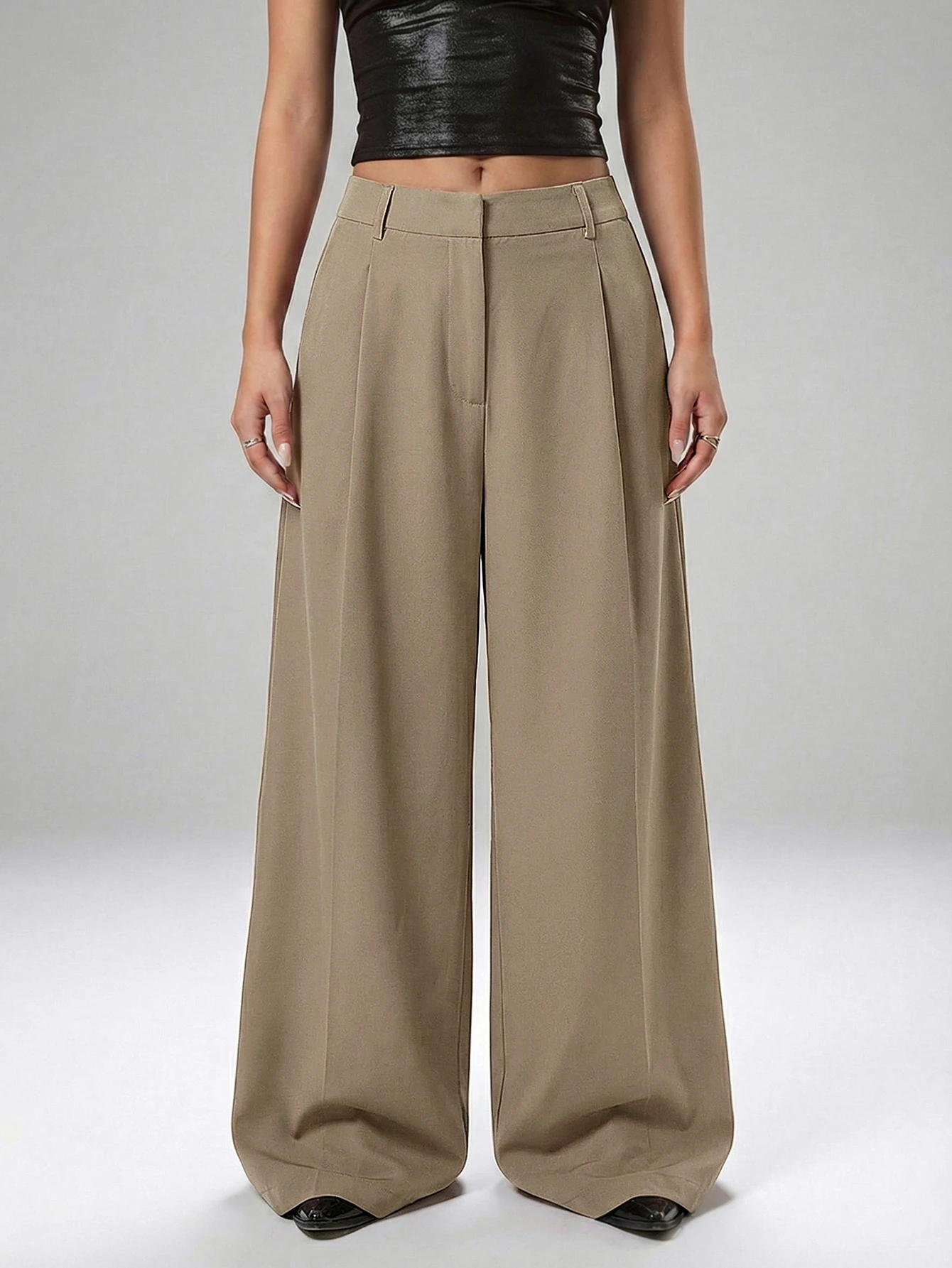 LYSMO Pantalon ample casual à plis larges et simples pour femmes — vue 3
